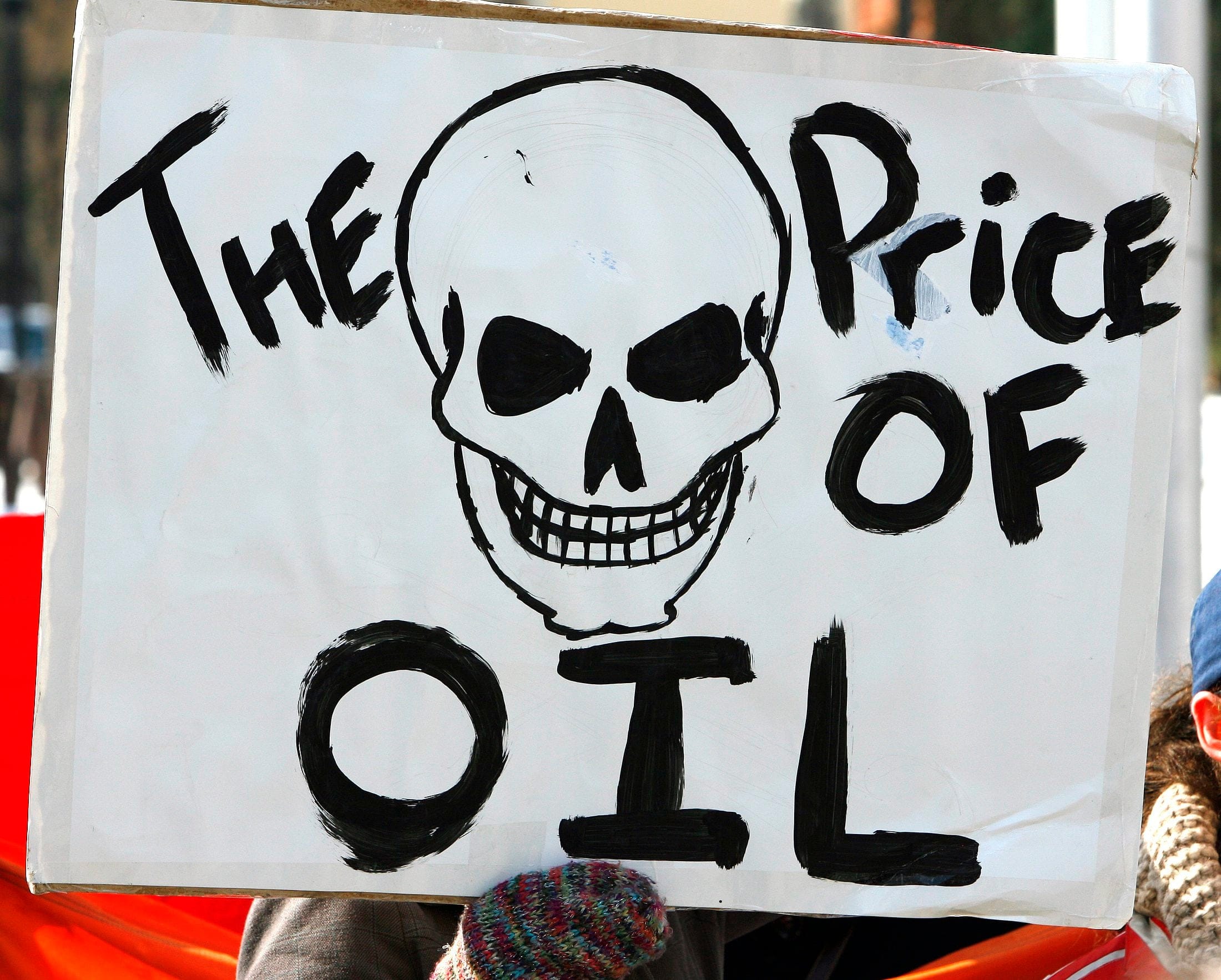 A protest sign outside an energy company AGM (annual general meeting) being held in Calgary, Alberta. (Larry MacDougal/CP)