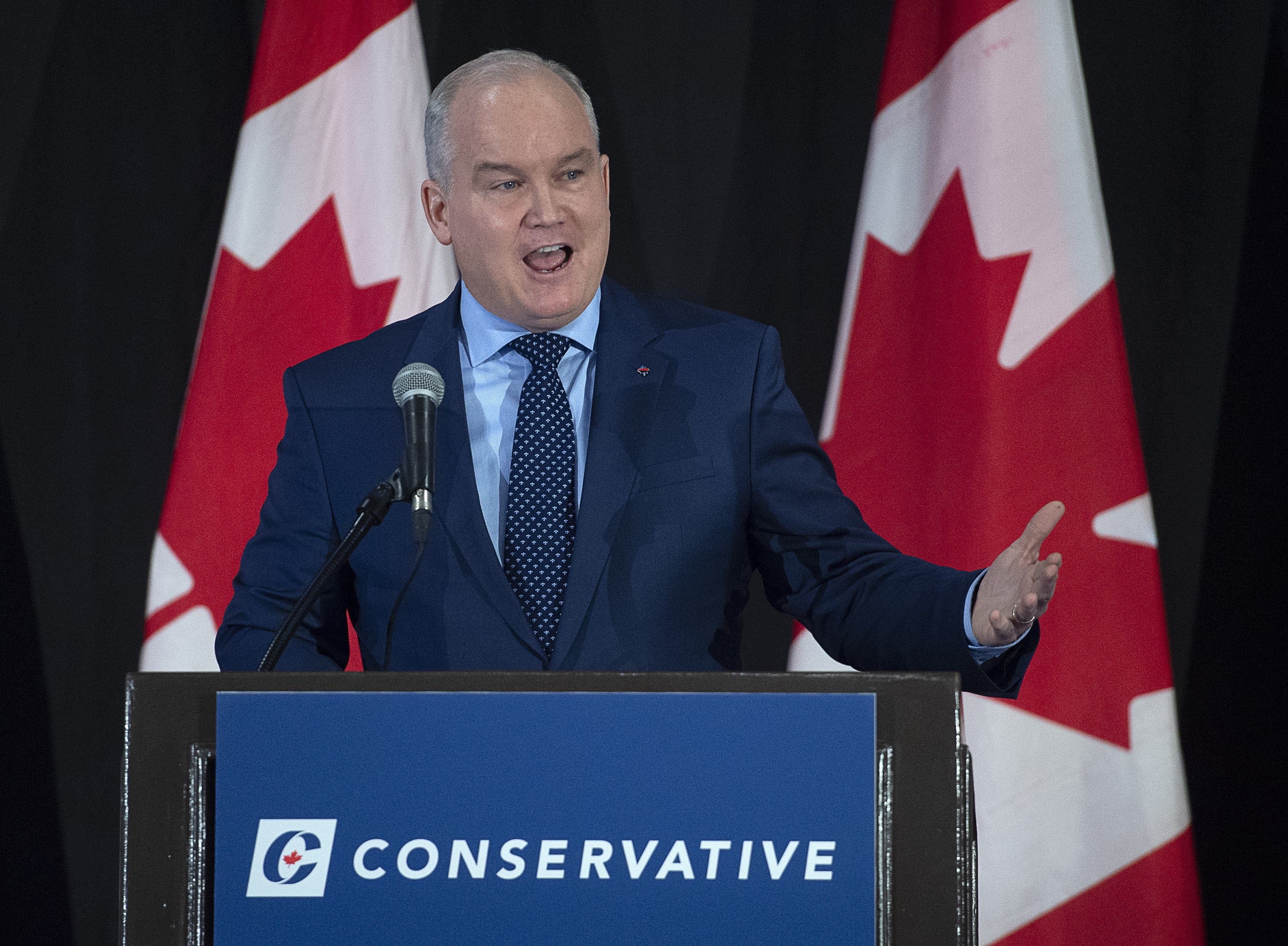 Erin O'Toole addresses a federal Conservative leadership forum in Halifax. (Andrew Vaughan/CP)