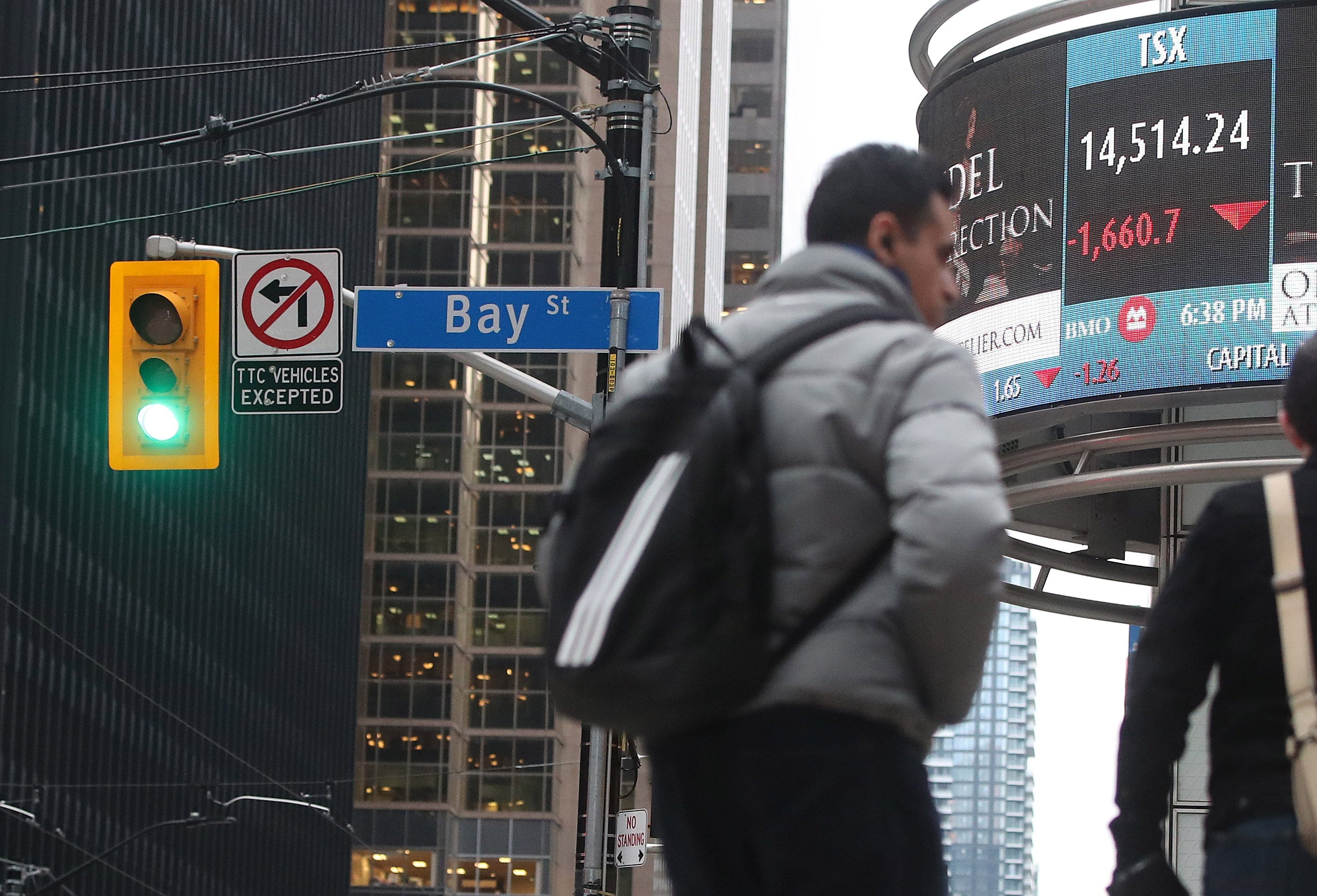 TORONTO, ON- MARCH 9 - All the world markets including the Toronto Stock Exchange (TSX) suffered huge losses at concerns over COVID-19 (coronavirus) begin to increase in Toronto. March 9, 2020. (Steve Russell/Toronto Star via Getty Images)