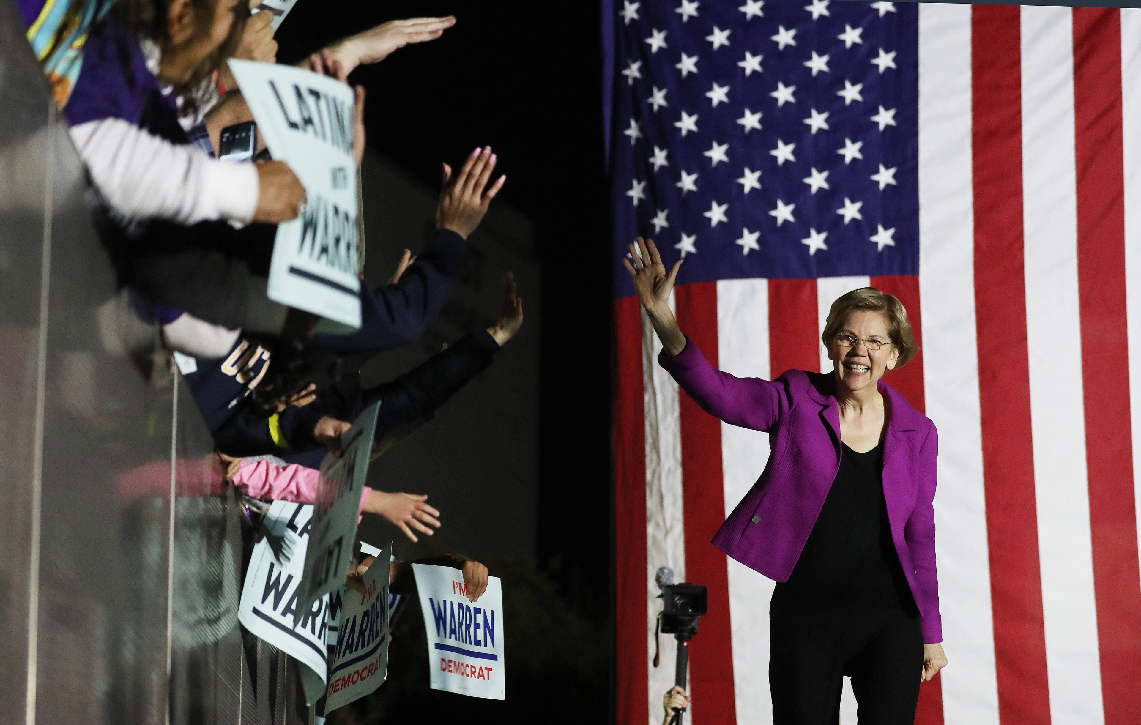 Warren arriving on Monday to deliver a campaign speech in East Los Angeles(Mario Tama/Getty Images)
