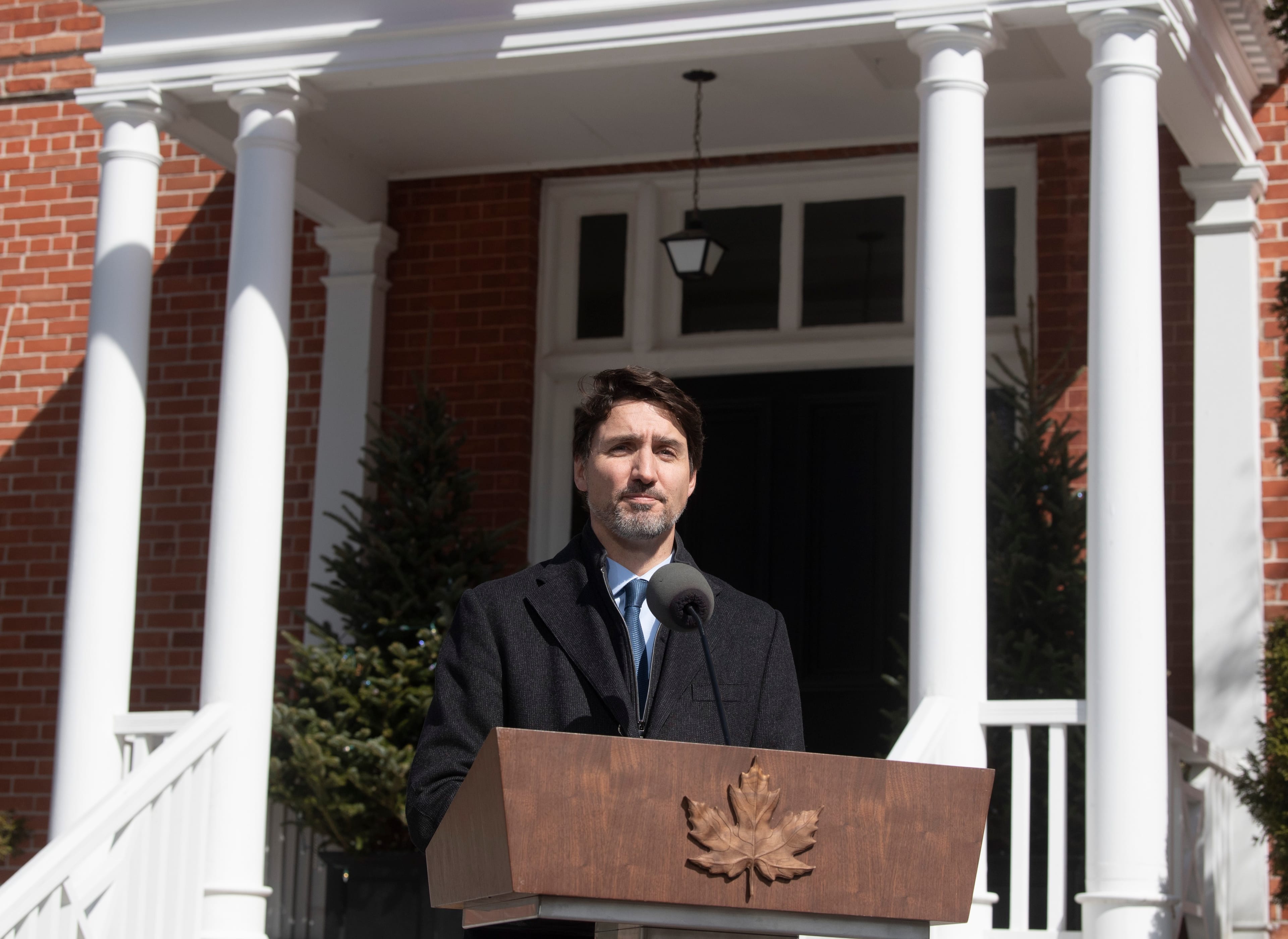 Prime Minister Justin Trudeau speaks to the media about Canadian measures to counter the COVID-19 virus in Ottawa, March 16, 2020. (Adrian Wyld/CP)