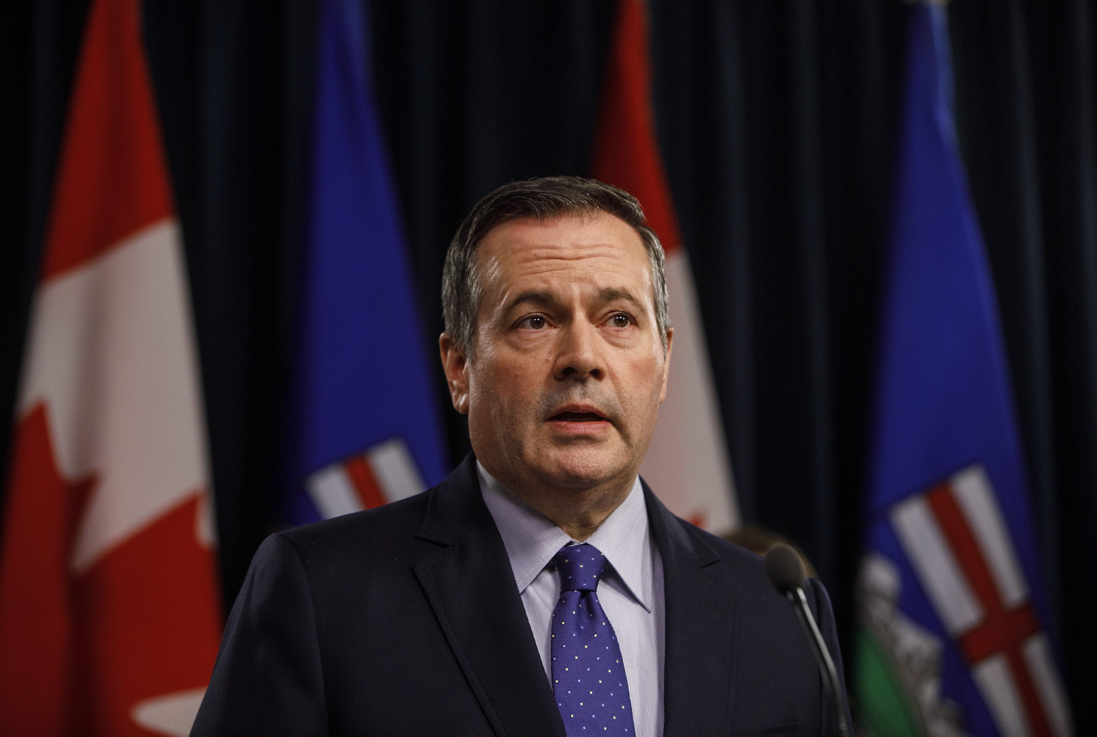 Alberta Premier Jason Kenney updates media on measures taken to help with COVID-19, in Edmonton on Mar. 20, 2020. Hundreds of Alberta doctors have signed an open letter asking the Kenney government to delay its proposed restructuring of the health care system. (Jason Franson/CP)