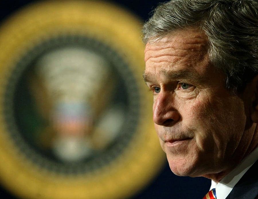 U.S. President George W. Bush announces his plan to start vaccinating U.S. soldiers and civilians against the smallpox disease December 13, 2002 in Washington, DC. Military personnel headed for the Persian Gulf region and emergency teams most likely to encounter a domestic bioterror attack will be inoculated. (Mark Wilson/Getty Images)