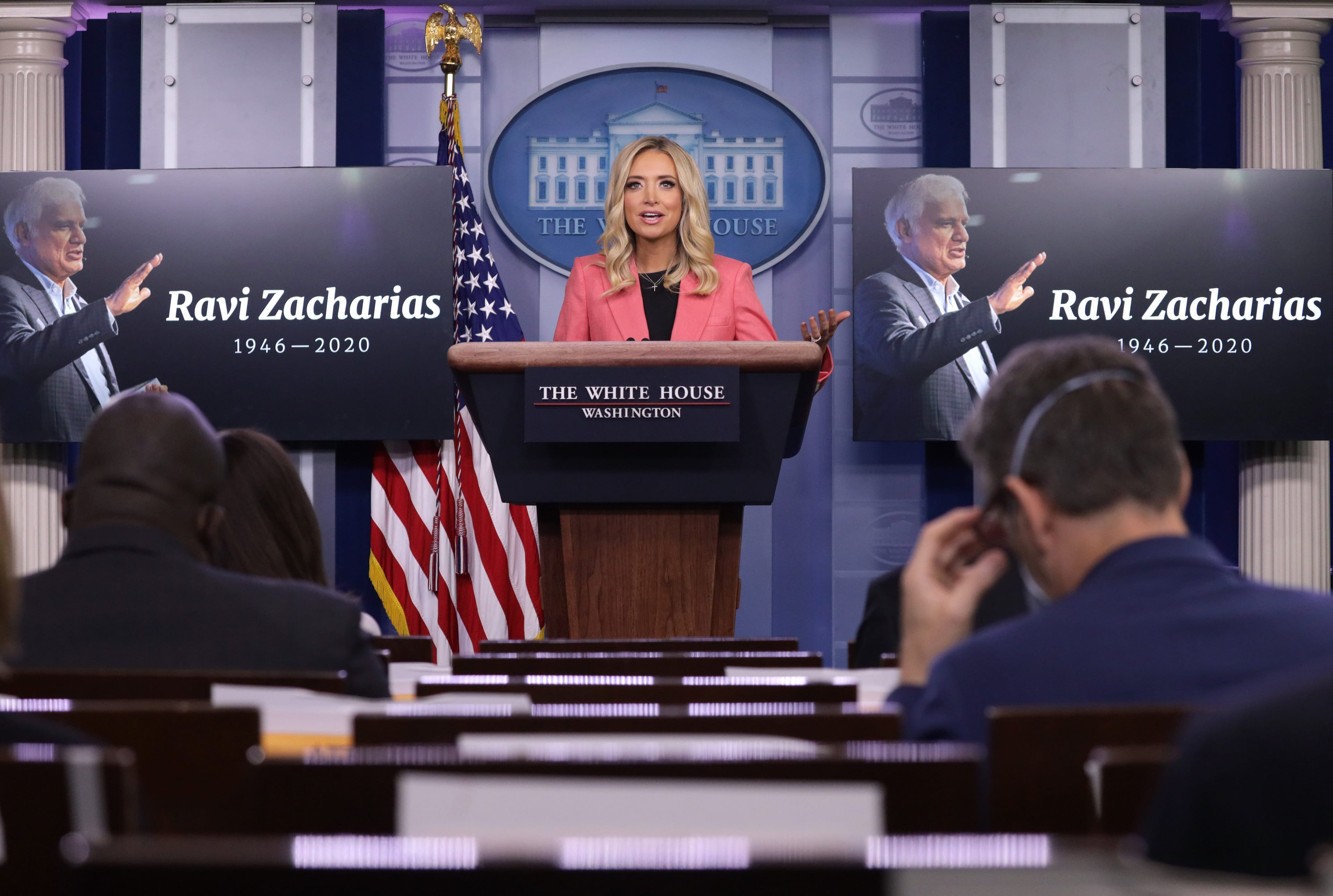 White House Press Secretary Kayleigh McEnany speaks during a news briefing on May 20, 2020, noting the passing of Zacharias (Alex Wong/Getty Images)