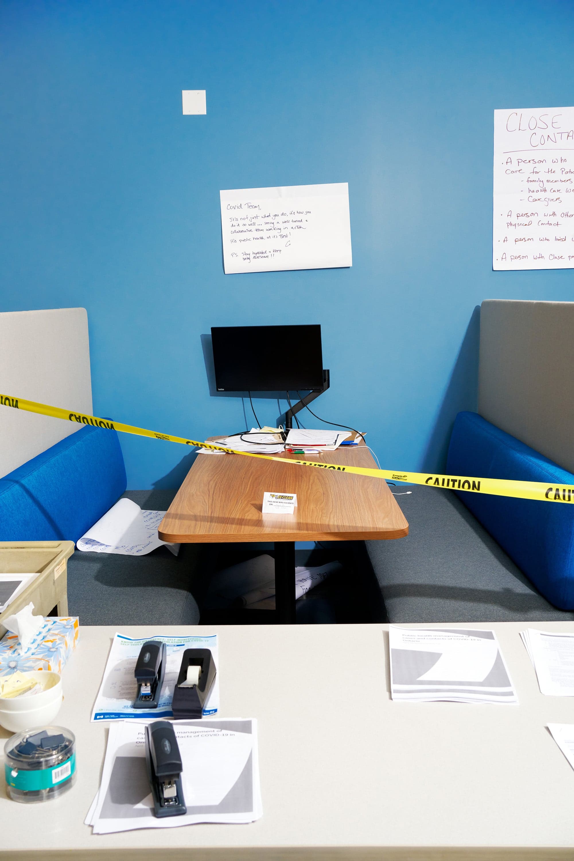 An area of the Middlesex-London Health Unit that has been sectioned off for social distancing (Photograph by Nathan Cyprys)