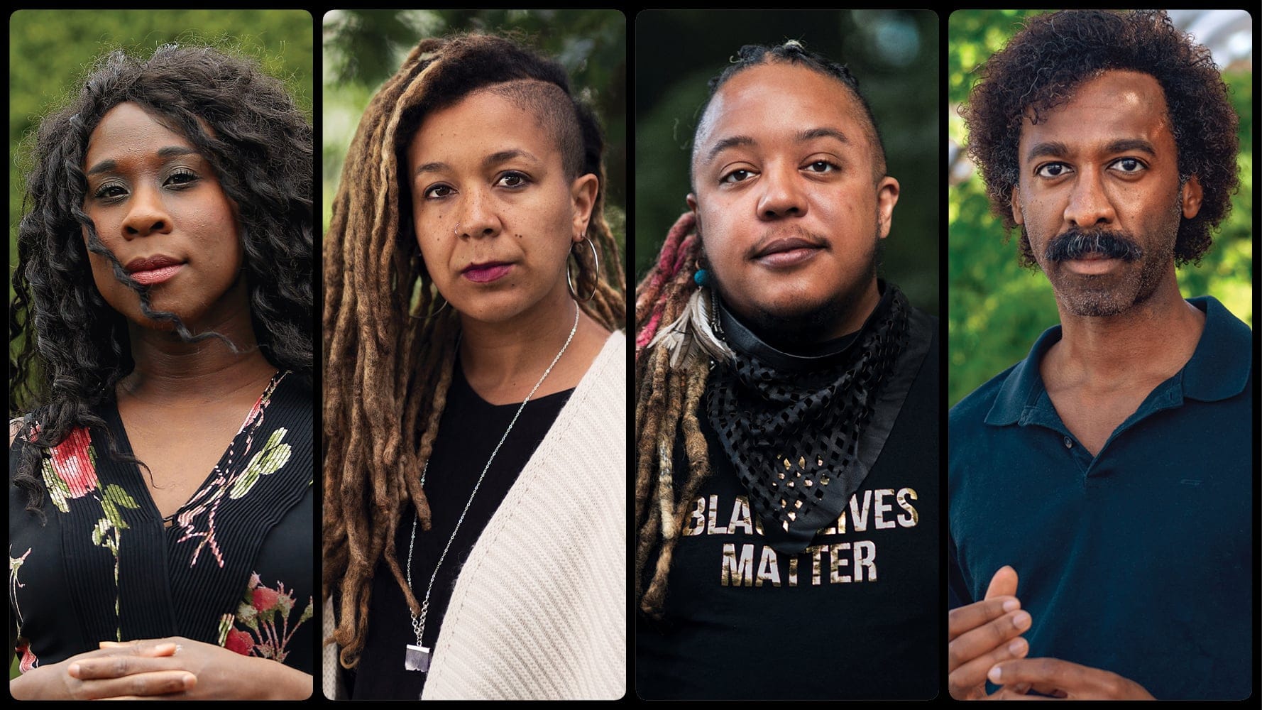 Esi Edugyan, Robyn Maynard, Syrus Marcus Ware and Ian Williams (Photographs by Adrian Lam; Wade Hudson and Ariella Ilona)