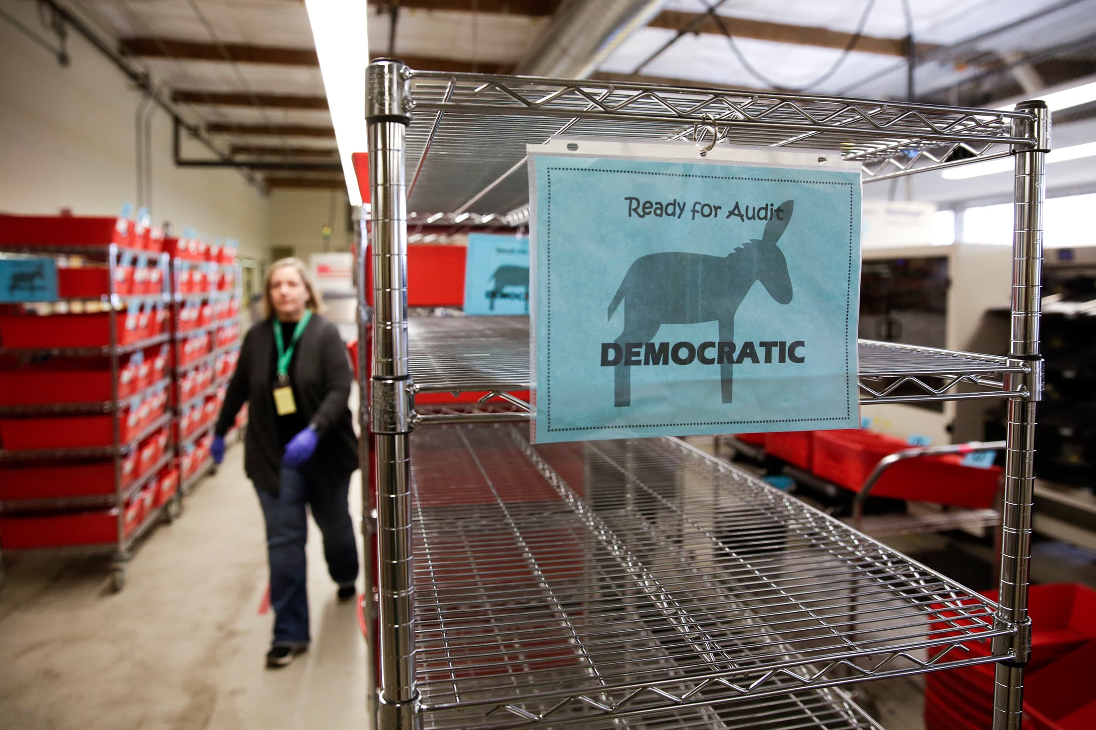 Shelves for Democratic vote-by-mail ballots for the presidential primary are pictured at King County Elections in Renton, Washington on March 10, 2020. (Jason Redmond/AFP/Getty Images)