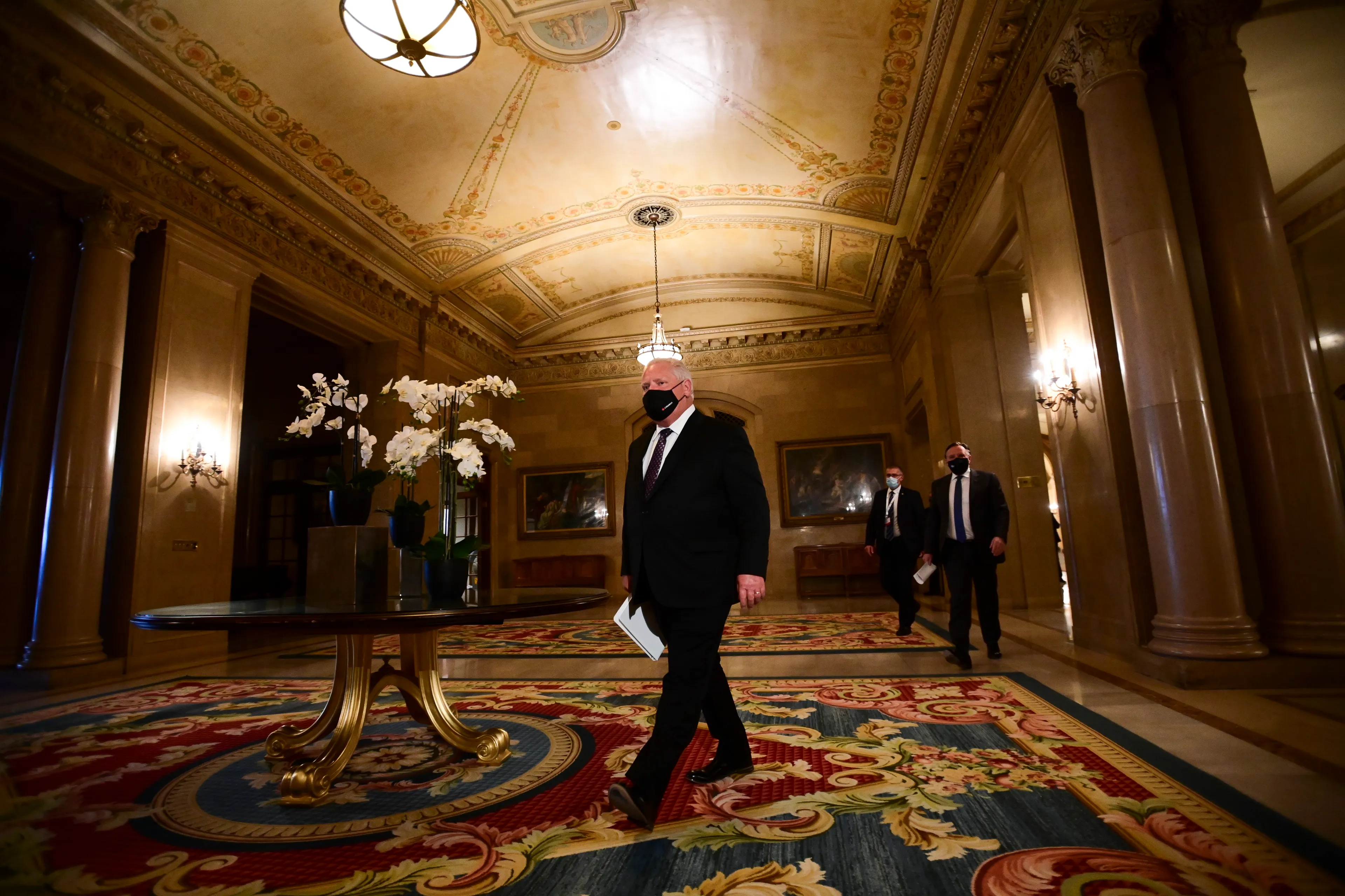 Ontario Premier Doug Ford and Quebec Premier Francois Legault arrive to hold a press conference in Ottawa on Friday, Sept. 18, 2020. THE CANADIAN PRESS/Sean Kilpatrick