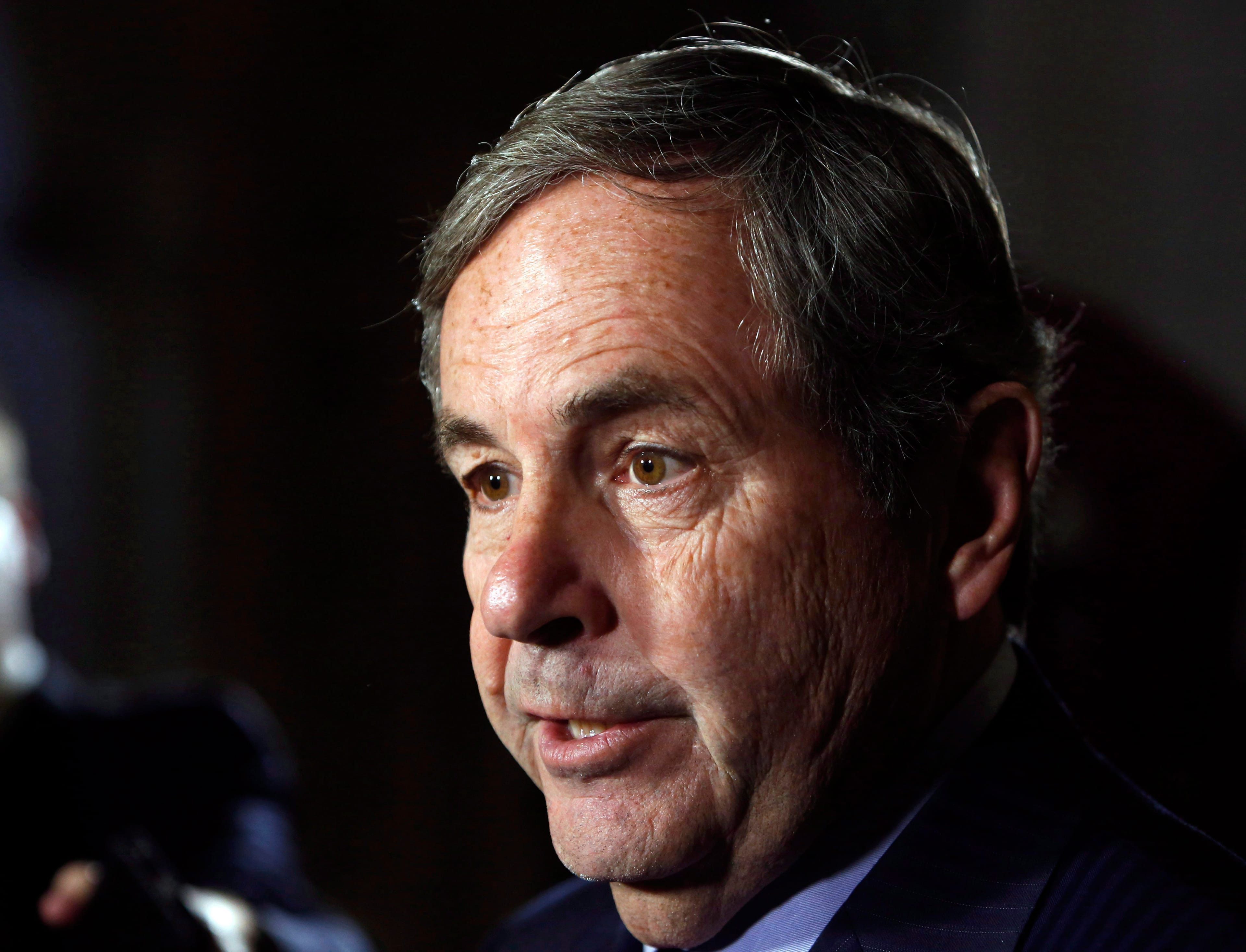 Canadian Ambassador to the United States David MacNaughton talks to reporters after attending a cabinet meeting in Ottawa, Thursday, April 6, 2017 (Fred Chartrand/CP)
