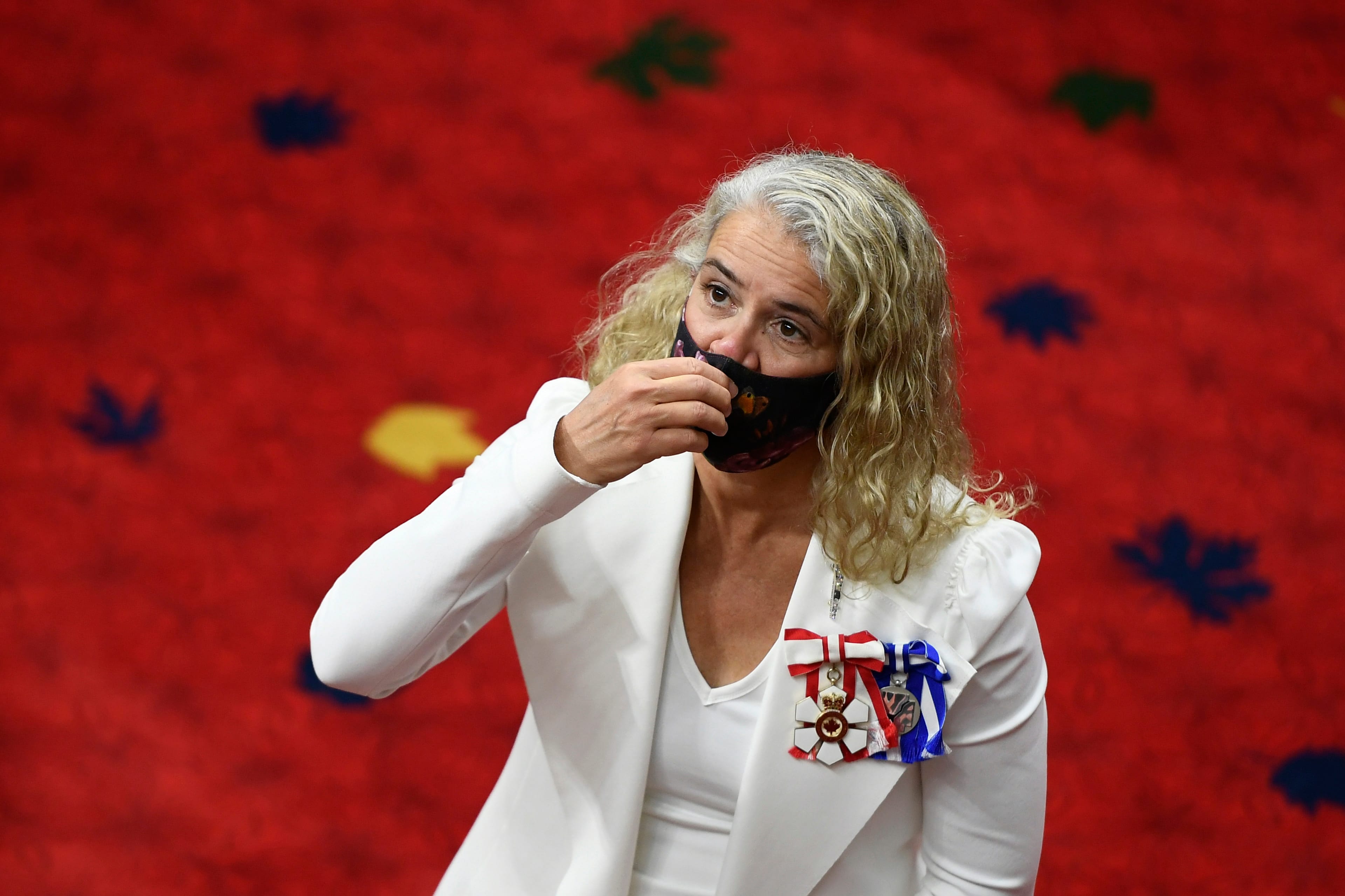 Gov. Gen. Julie Payette watches a livestream of the proceedings before reading the speech from the throne in the Senate chamber in Ottawa, Wednesday, Sept. 23, 2020. (Justin Tang/CP)