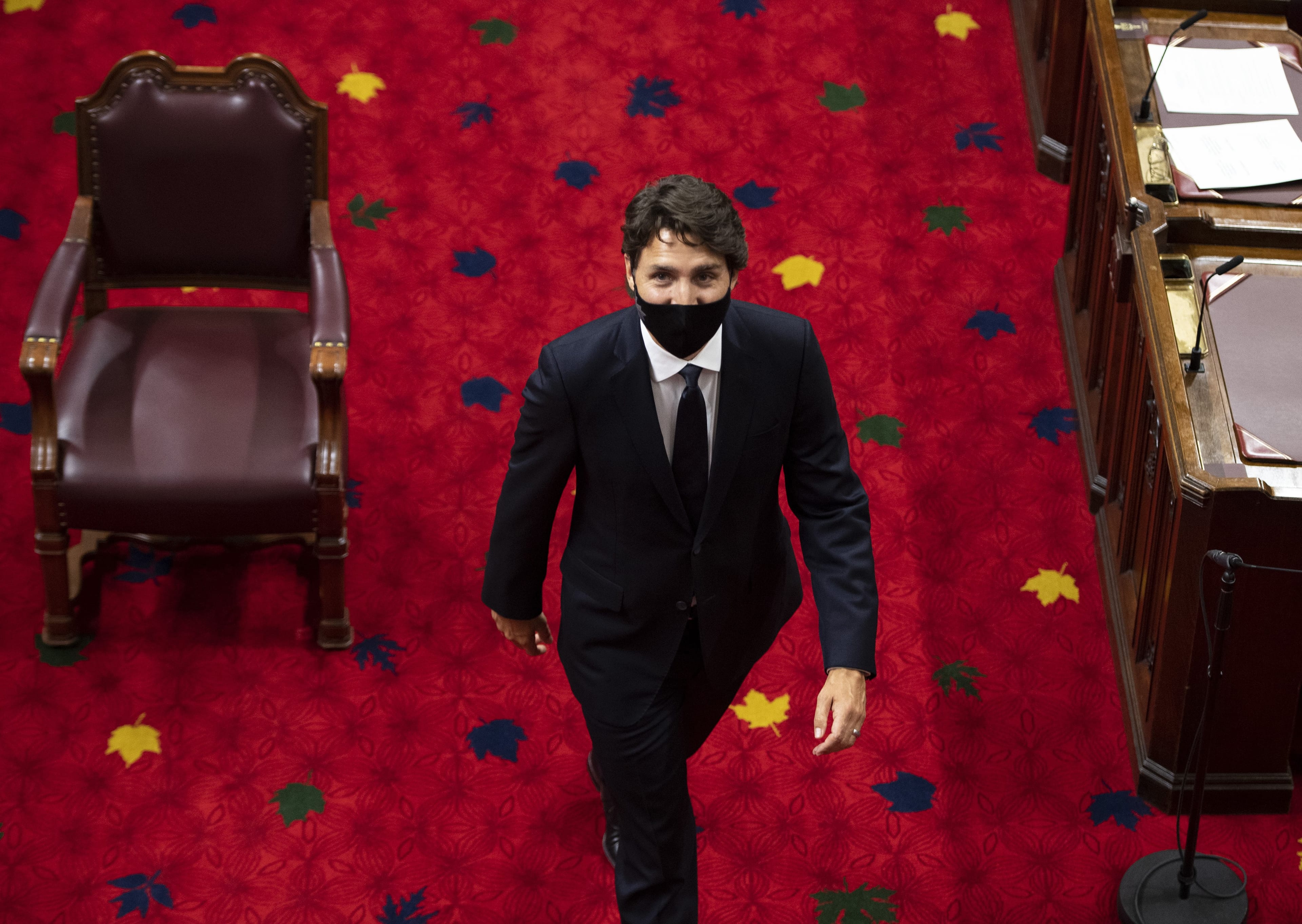 Justin Trudeau, Canada's prime minister, arrives prior to the Throne Speech on Parliament Hill in Ottawa, Ontario, Canada, on Wednesday, Sept. 23, 2020. Trudeau says his government will launch a campaign to create 1 million jobs in Canada, returning employment to pre-pandemic levels. Photographer: Justin Tang/Canadian Press/Bloomberg via Getty Images