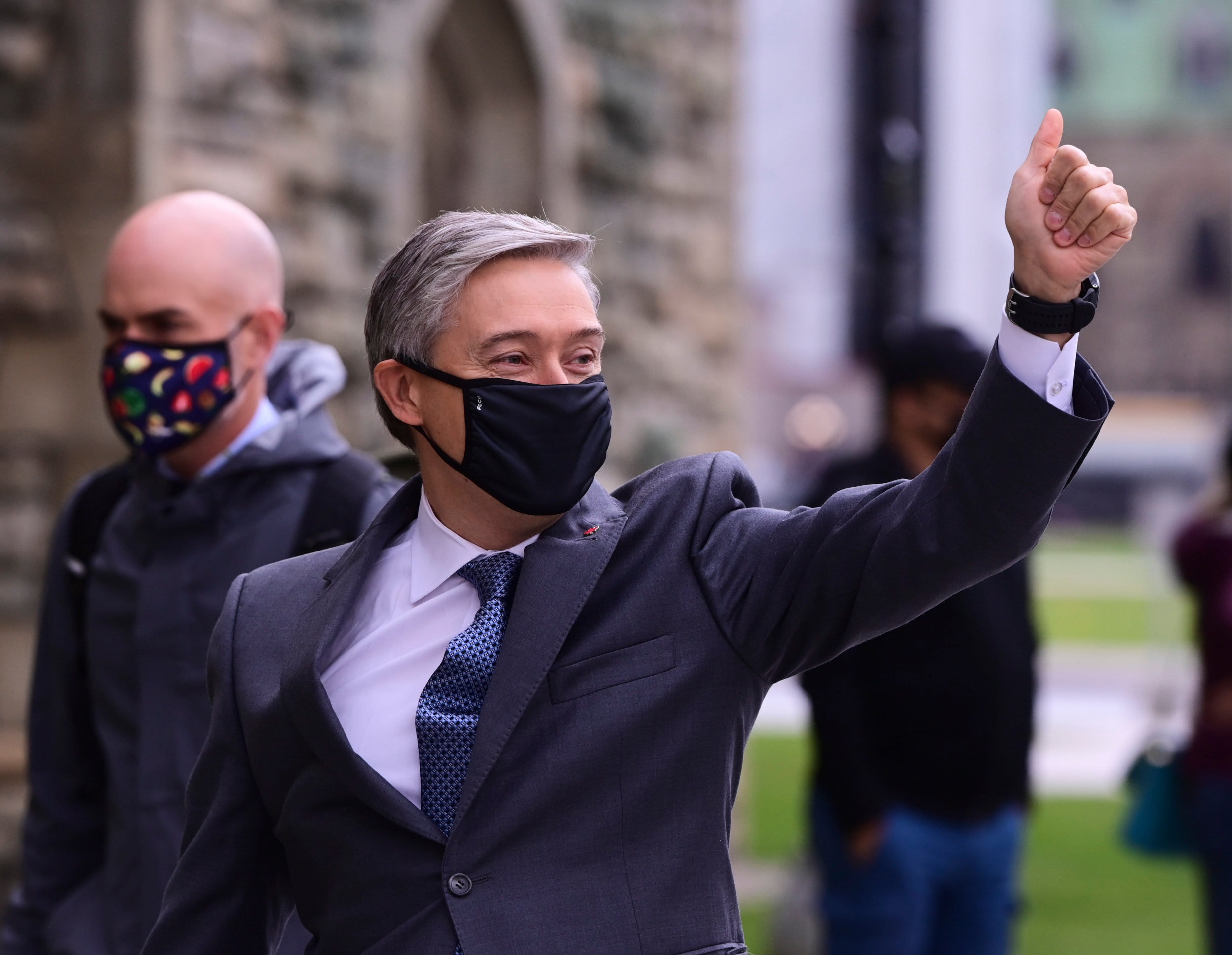 Minister of Foreign Affairs Francois-Philippe Champagne arrives to the Parliament Hill in Ottawa on Monday, Oct. 5, 2020. (Sean Kilpatrick/CP)