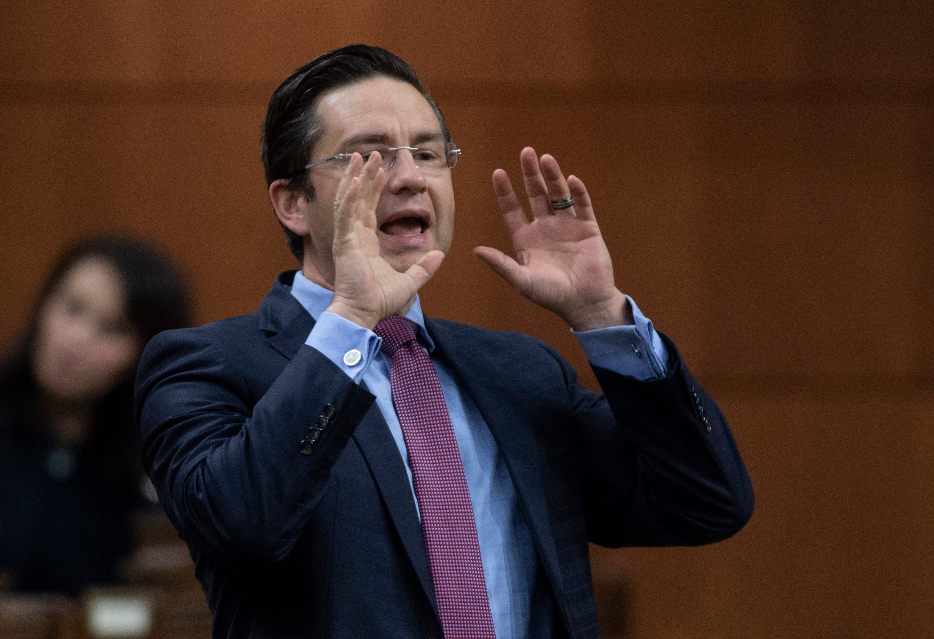 Poilievre rises during Question Period in the House of Commons on Oct. 19, 2020 (CP/Adrian Wyld)