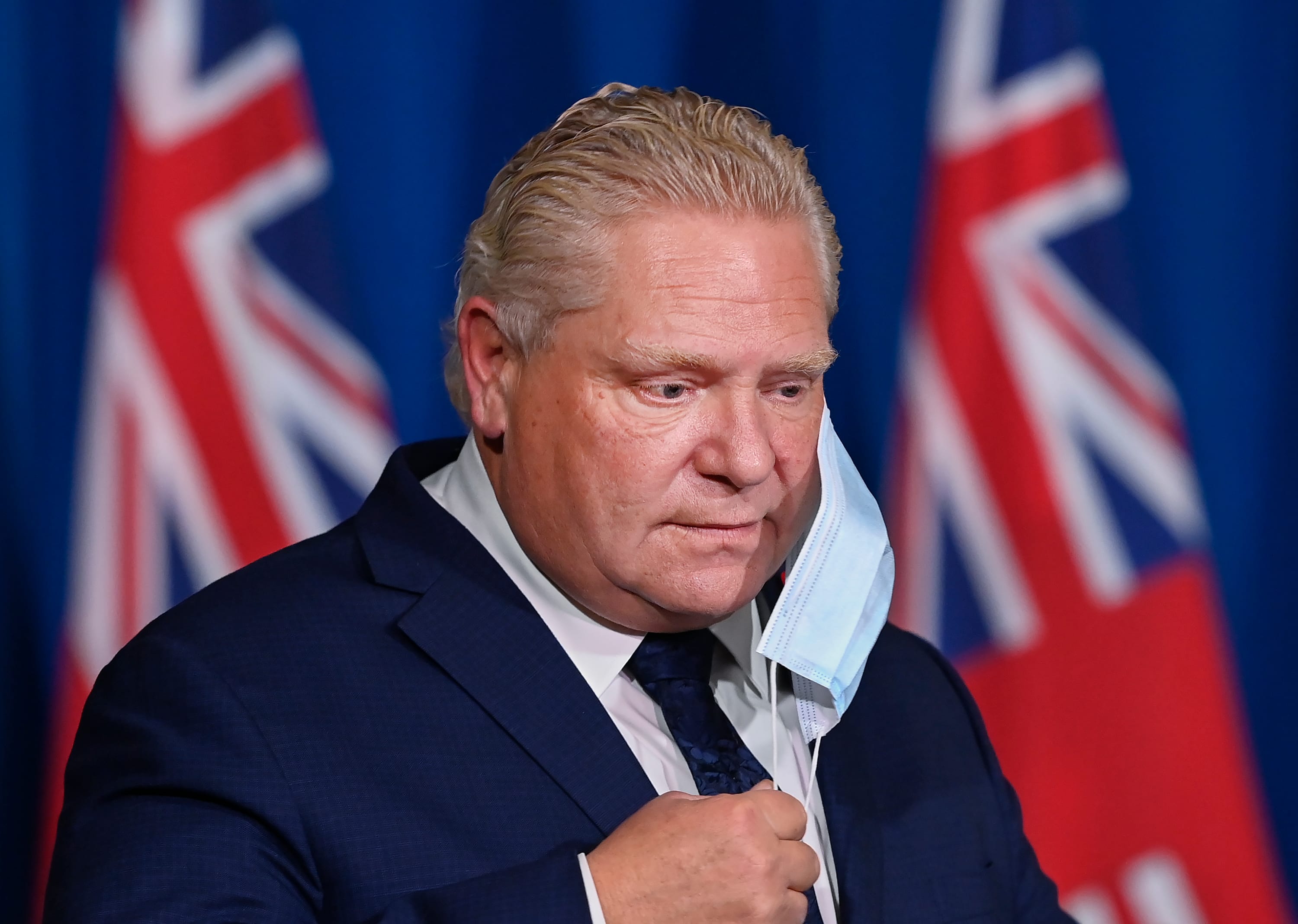 Ford arrives at a press conference at Queen's Park during the COVID-19 pandemic in Toronto on Nov. 3, 2020 (CP/Nathan Denette)