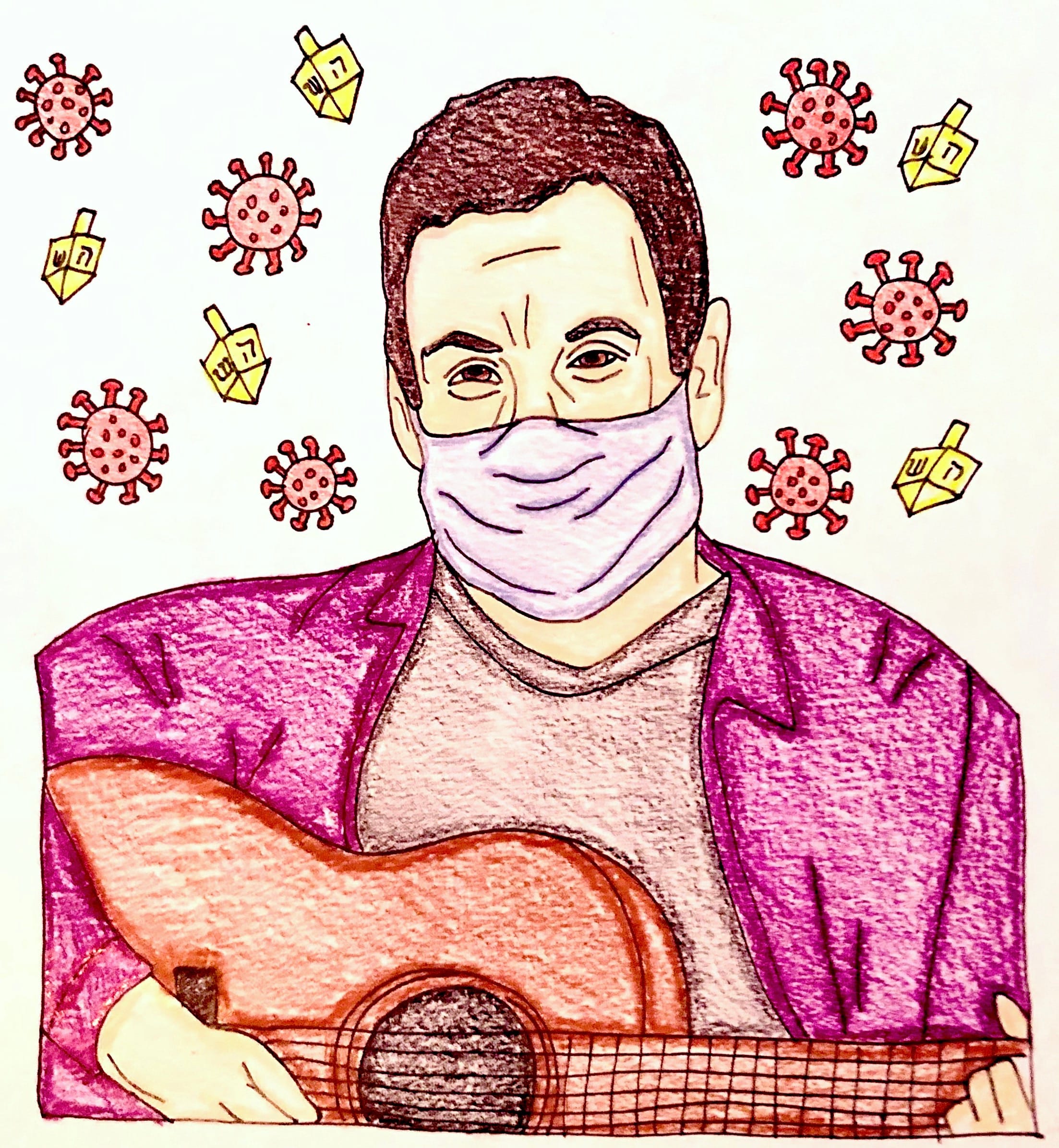 Illustration of Adam Sandler wearing a mask