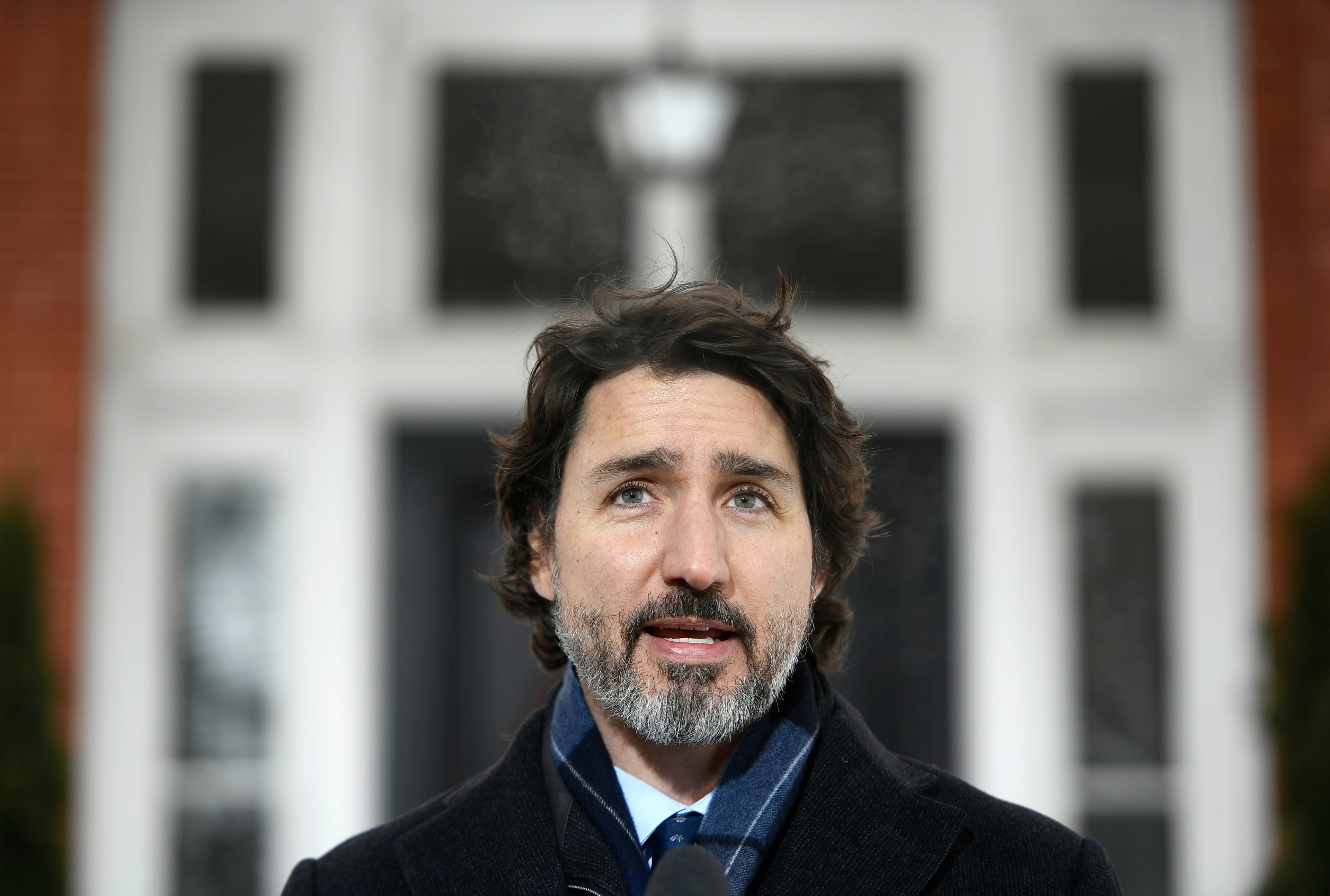 Trudeau speaks during a news conference on the COVID-19 pandemic outside his residence at Rideau Cottage on Jan. 26, 2021 (CP/Justin Tang)