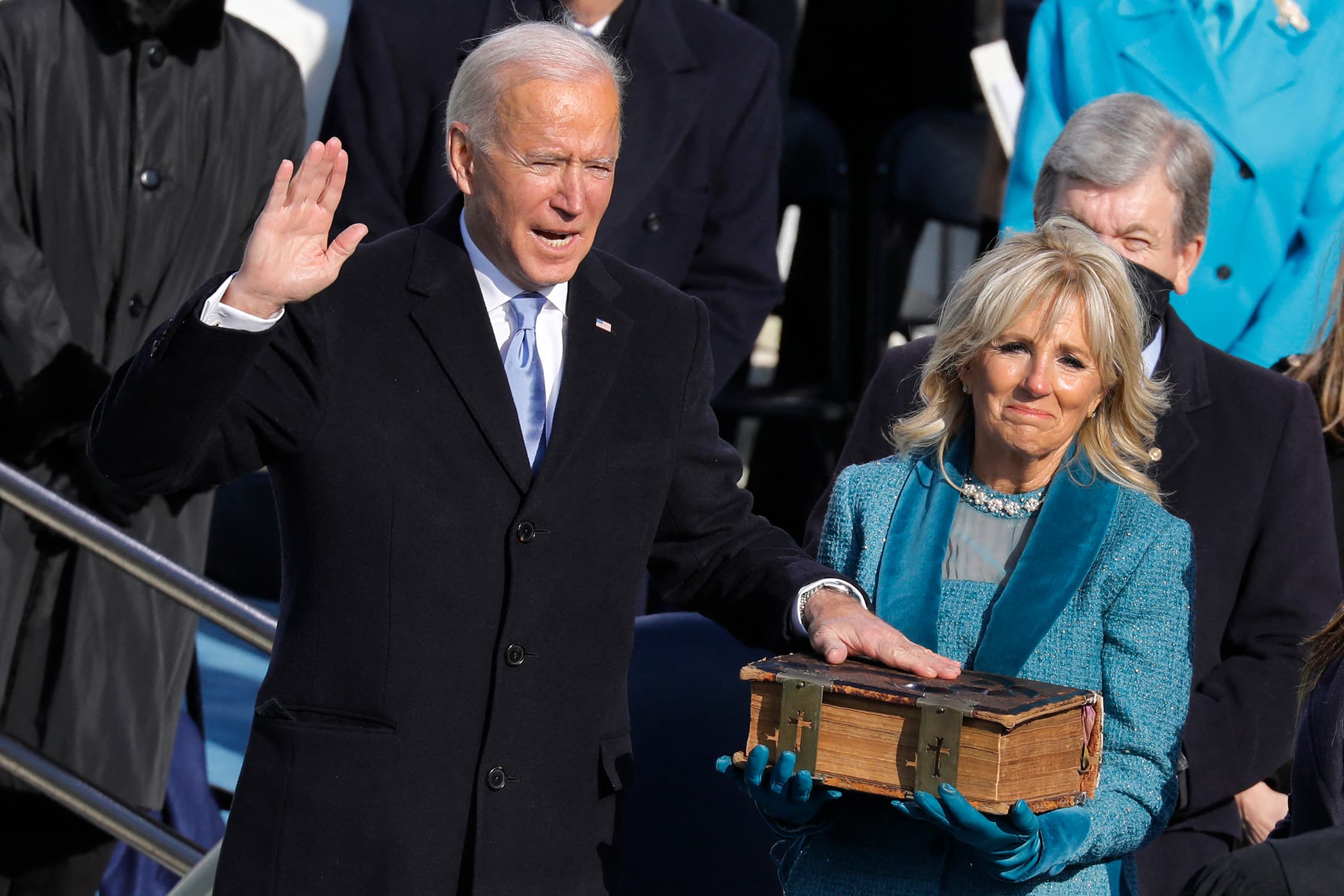 Joe Biden is sworn in as the 46th US President by Supreme Court Chief Justice John Roberts as his wife Dr. Jill Biden holds the Bible during his inauguration on January 20, 2021, at the US Capitol in Washington, DC, USA. (Yuri Gripas/ABACA/CP)