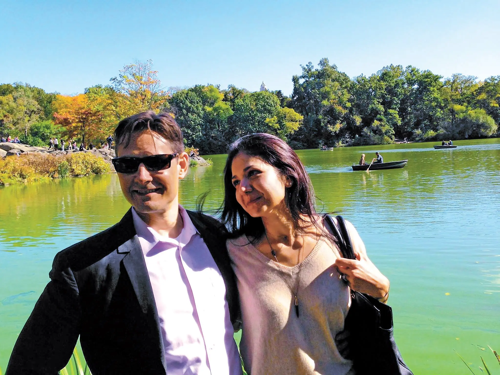 Kovrig (left) and Nadjibulla in New York; he proposed in an empty UN General Assembly hall (Courtesy of Vina Nadjibulla)