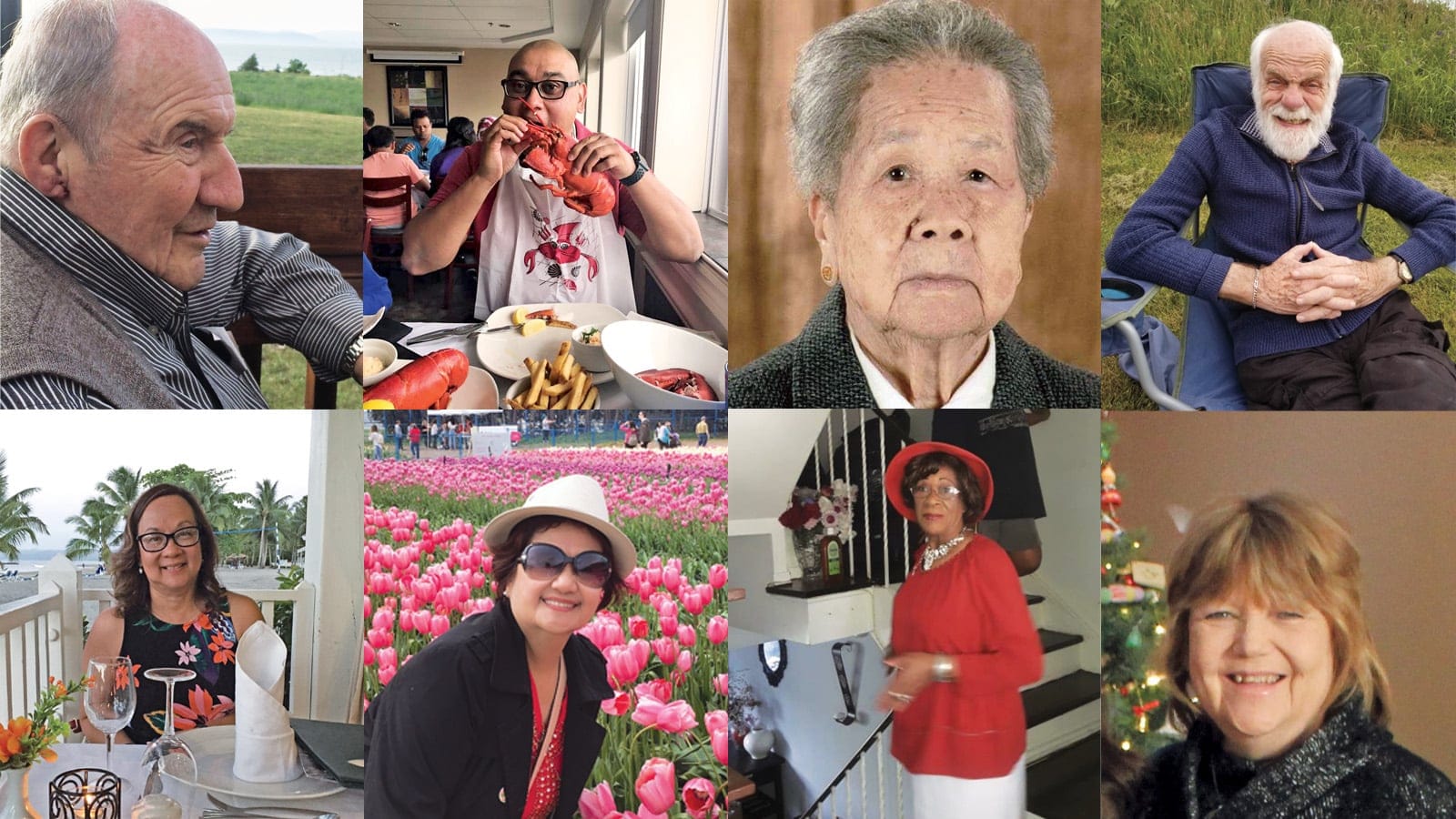 Clockwise from top left: Henri P. Labelle, who loved precision in architecture and in dessert; Jamal Ali, who believed in people; Foon Hay Lum, who fought on behalf of lo wah kiu; Derek Burrage, His love shone through; Deb Diemer, always there for everyone else; Sylvia Anita Bijai, who loved taking care of her guests; Nora Castro, who took special care of others; and Dianne Chin, who gave freely, without hesitation.