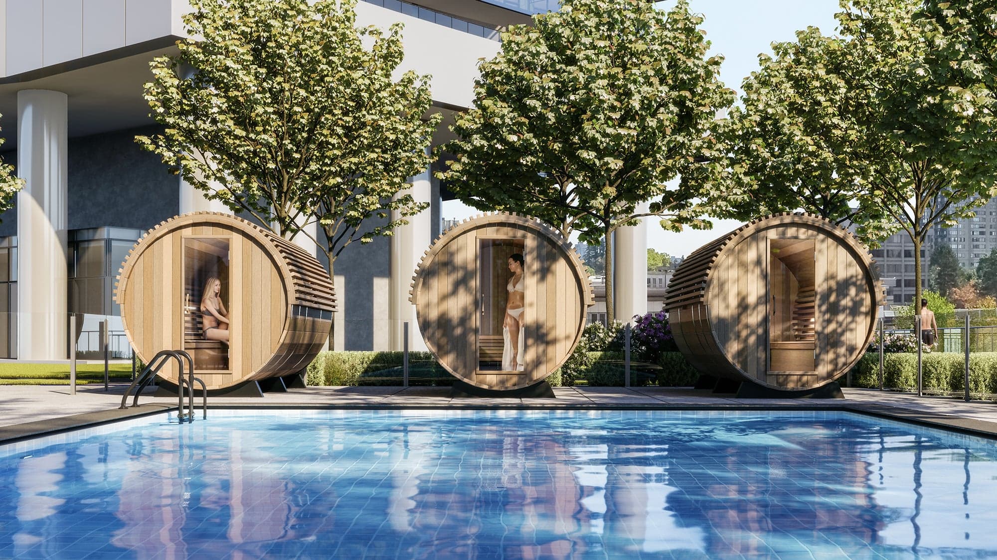 Metrotown’s ‘Sky Park’ in Burnaby, B.C., will feature poolside saunas (Courtesy of Concord Pacific)