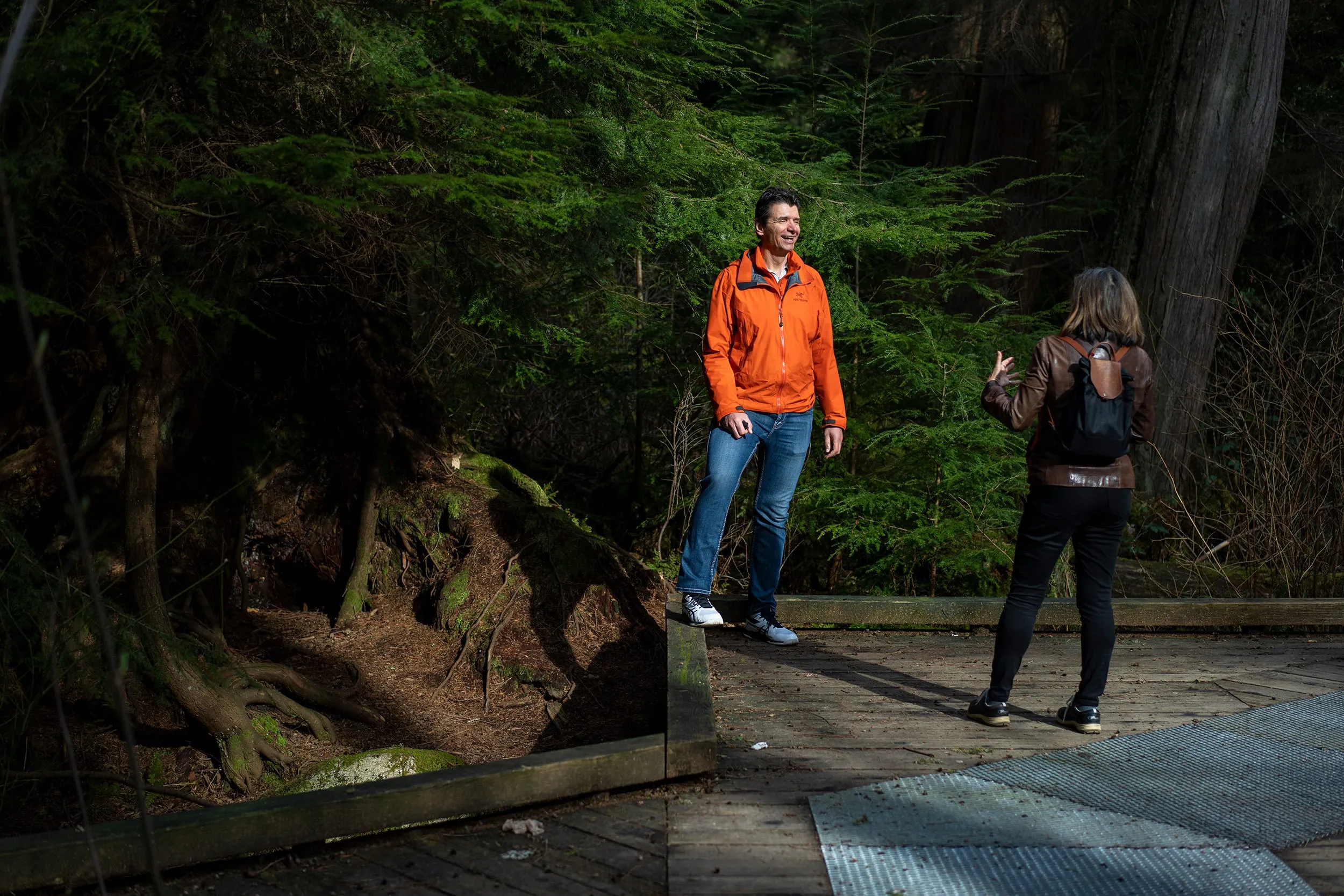 Juric (left), with a friend, in Stanley Park; he often holds his sessions during walks there (Photograph by Jimmy Jeong)