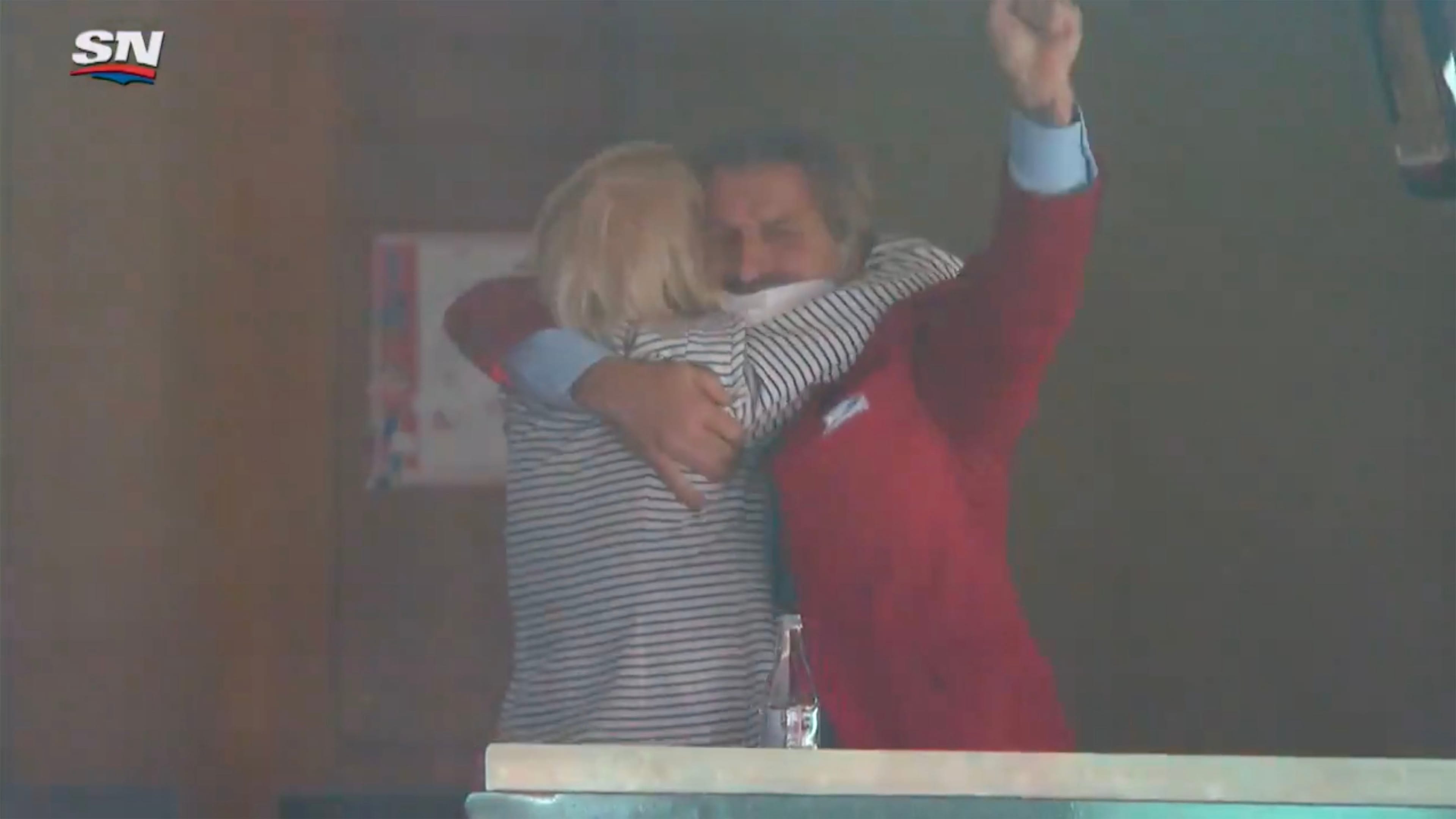 Marc Bergevin celebrates the Montreal Canadiens victory. (@timandfriends/Sportsnet)