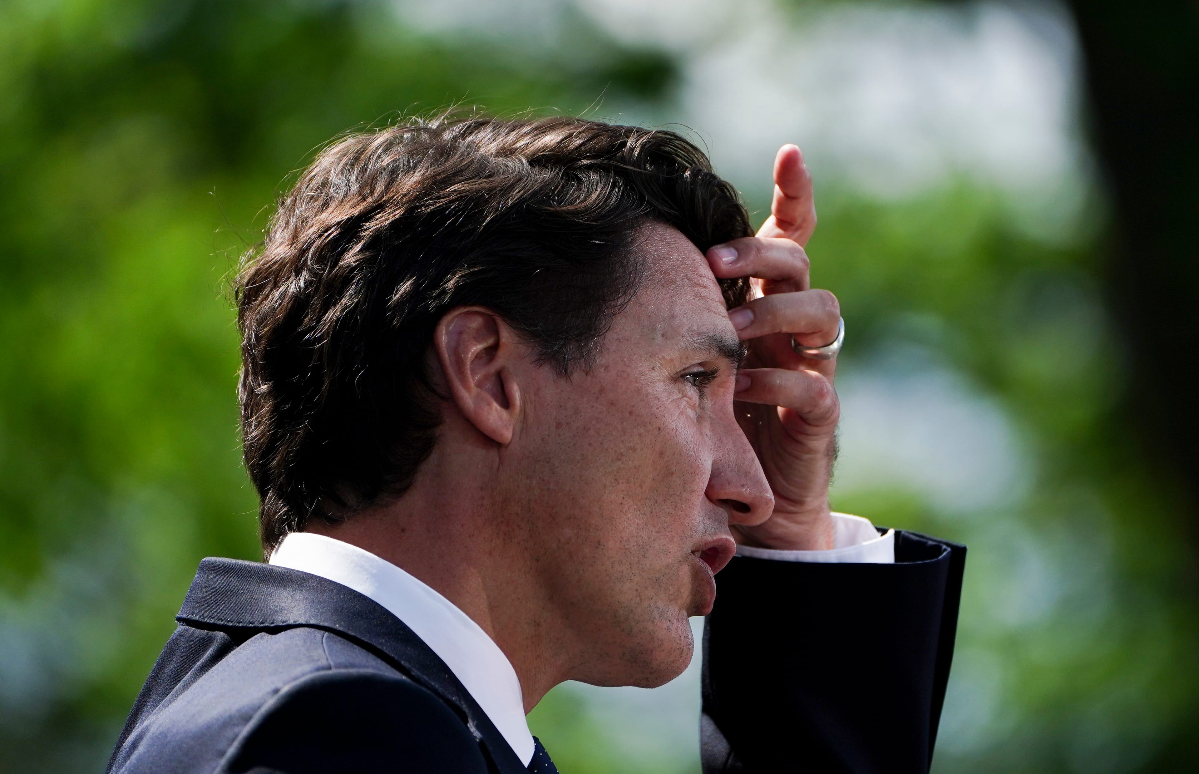 Trudeau holds a press conference after meeting with Governor General Mary Simon and triggering an election, at Rideau Hall in Ottawa on Aug 15, 2021 (Sean Kilpatrick/CP)