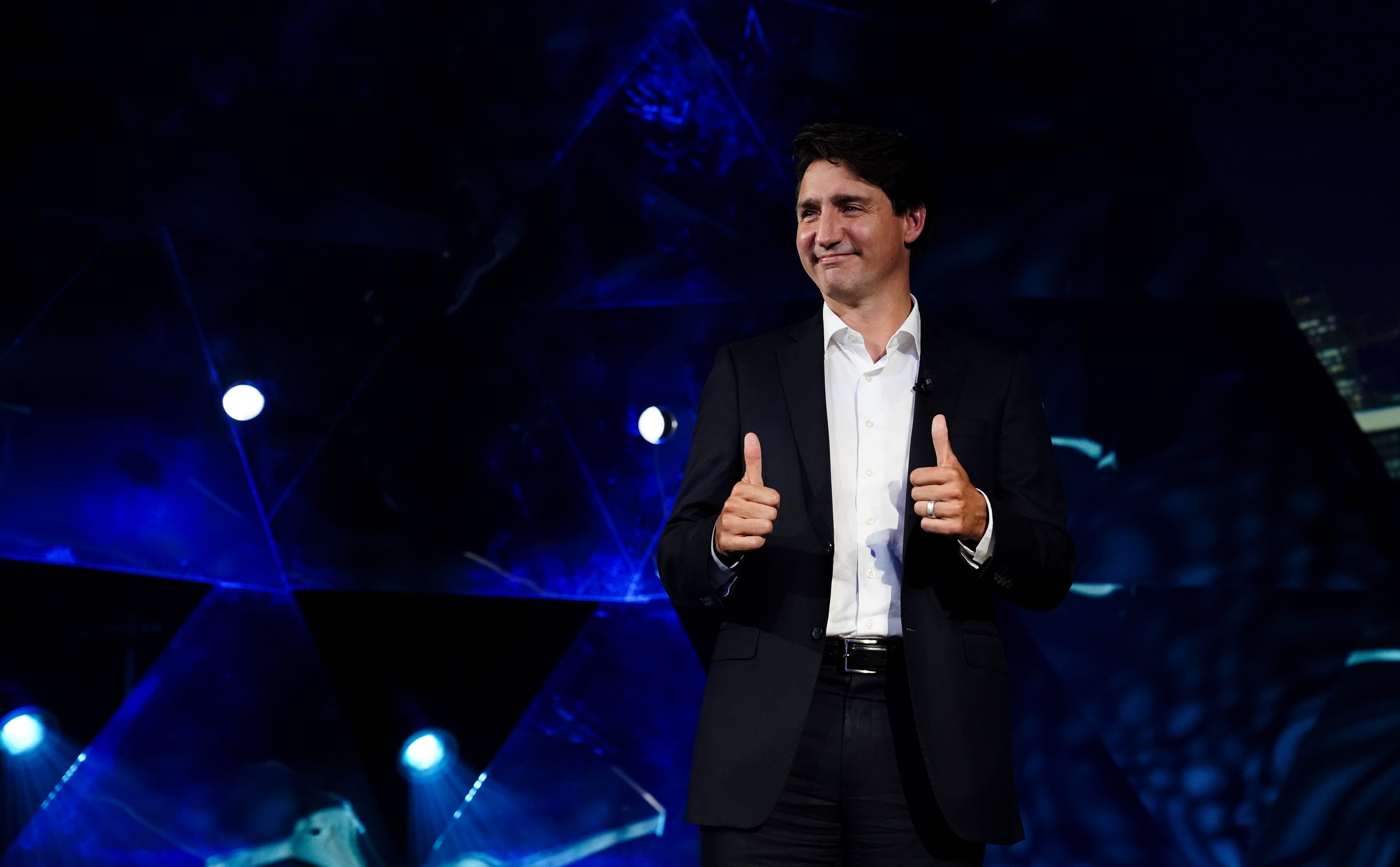 Trudeau takes part in the TV show 'La Semaine des 4 Julie' in Varennes, Que., on Sept. 15, 2021 (Sean Kilpatrick/CP)