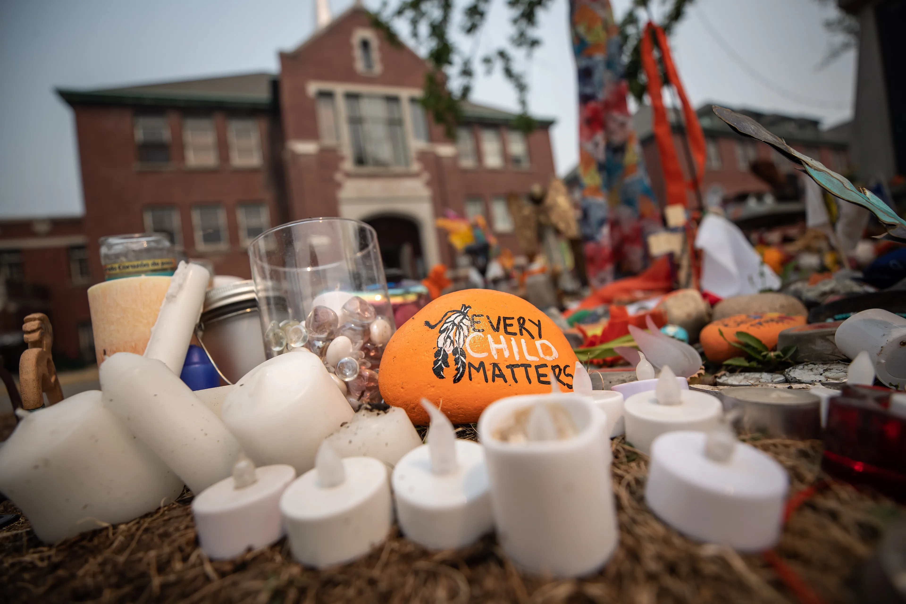 A memorial outside the former Kamloops Indian Residential School, in Kamloops, B.C., on July 15, 2021. (Darryl Dyck/Canadian Press)
