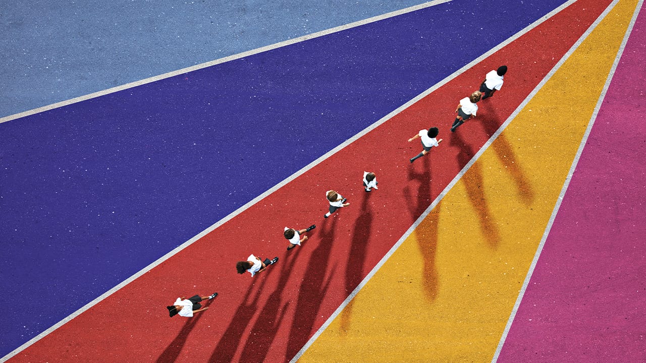 Private School students walking in a line