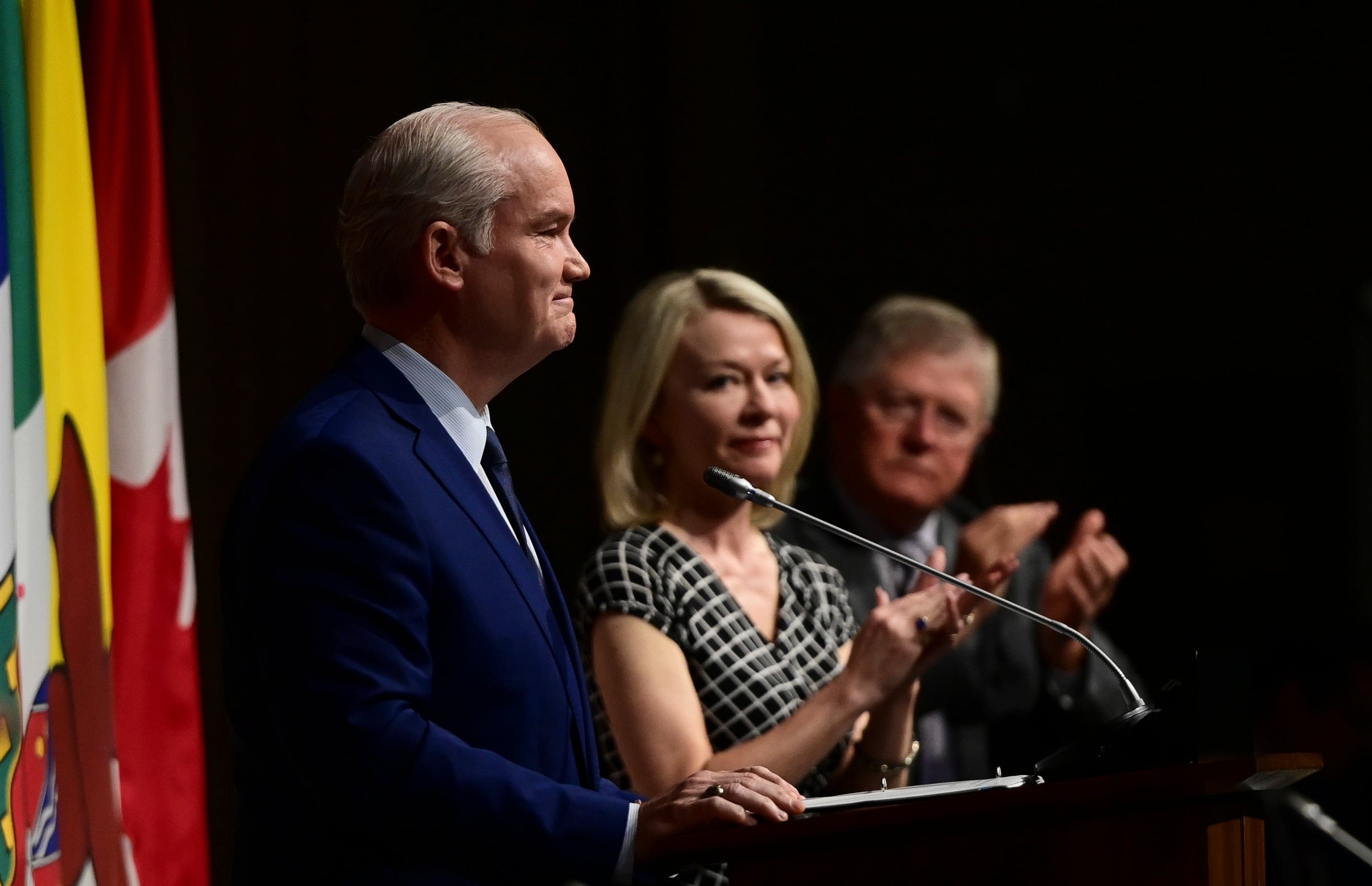 Members of the Conservative caucus applaud Erin O'Toole following his address to them on Wednesday. (Sean Kilpatrick/CP)