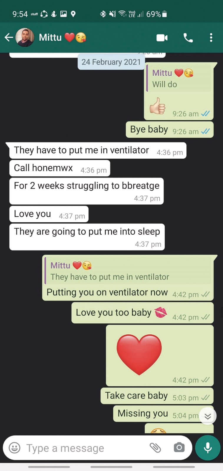 A text exchange between Abhi and his fiancé Aarjoo Branwal. (Courtesy of Aarjoo Branwal)
