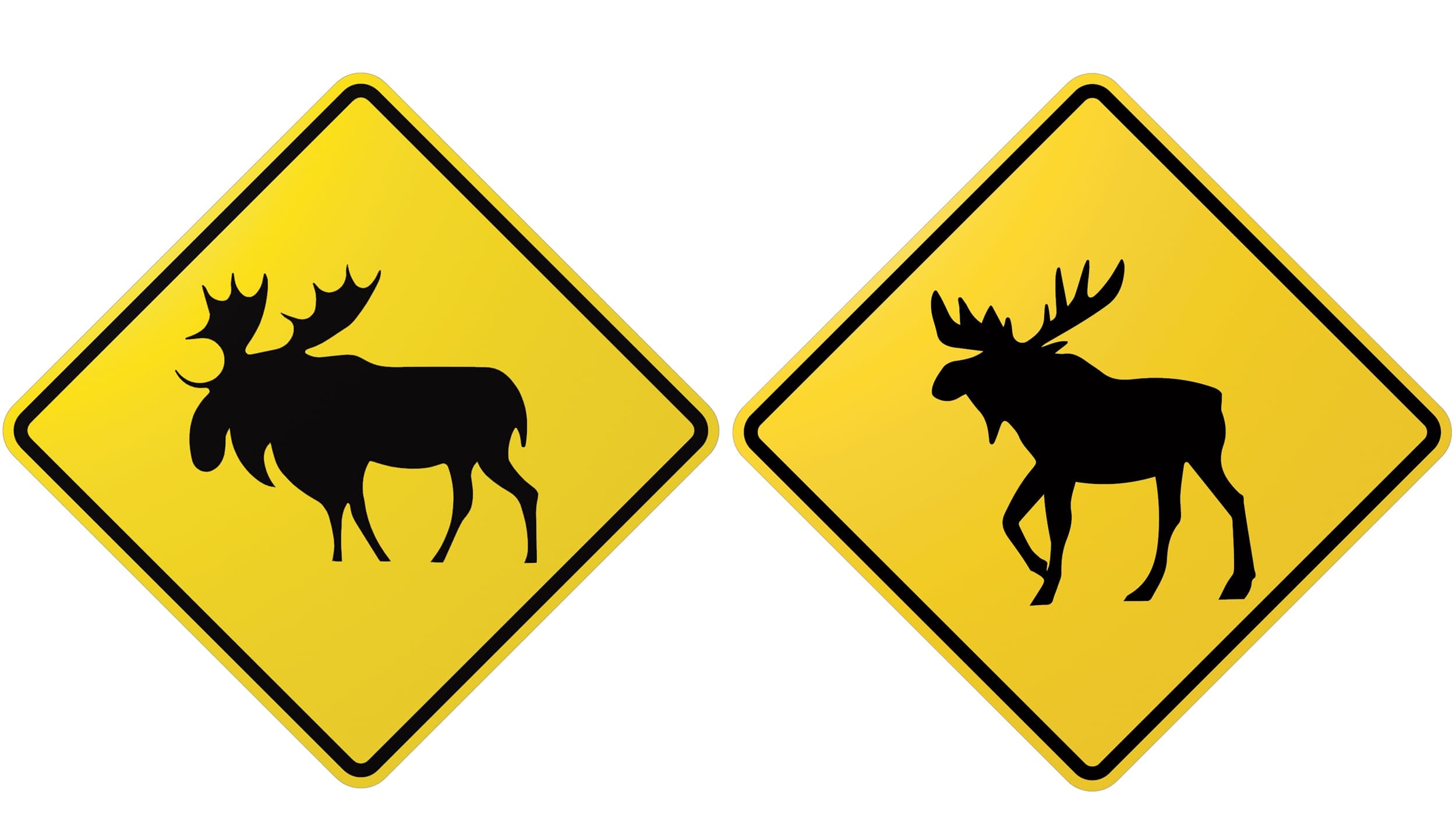 Old moose sign on left and new moose sign on right. (Courtesy of Transportation Association of Canada)