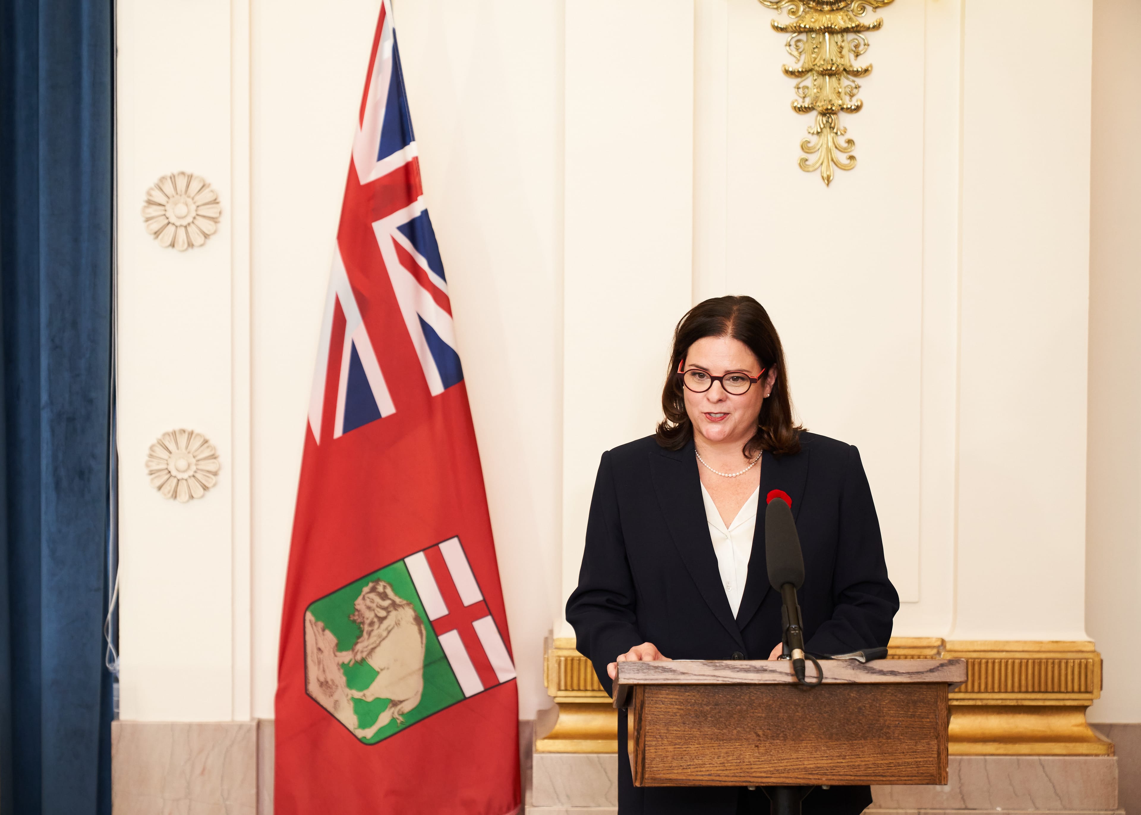 Heather Stefanson at the Manitoba Legislative Building in Winnipeg on November 2, 2021. (David Lipnowski/Canadian Press)