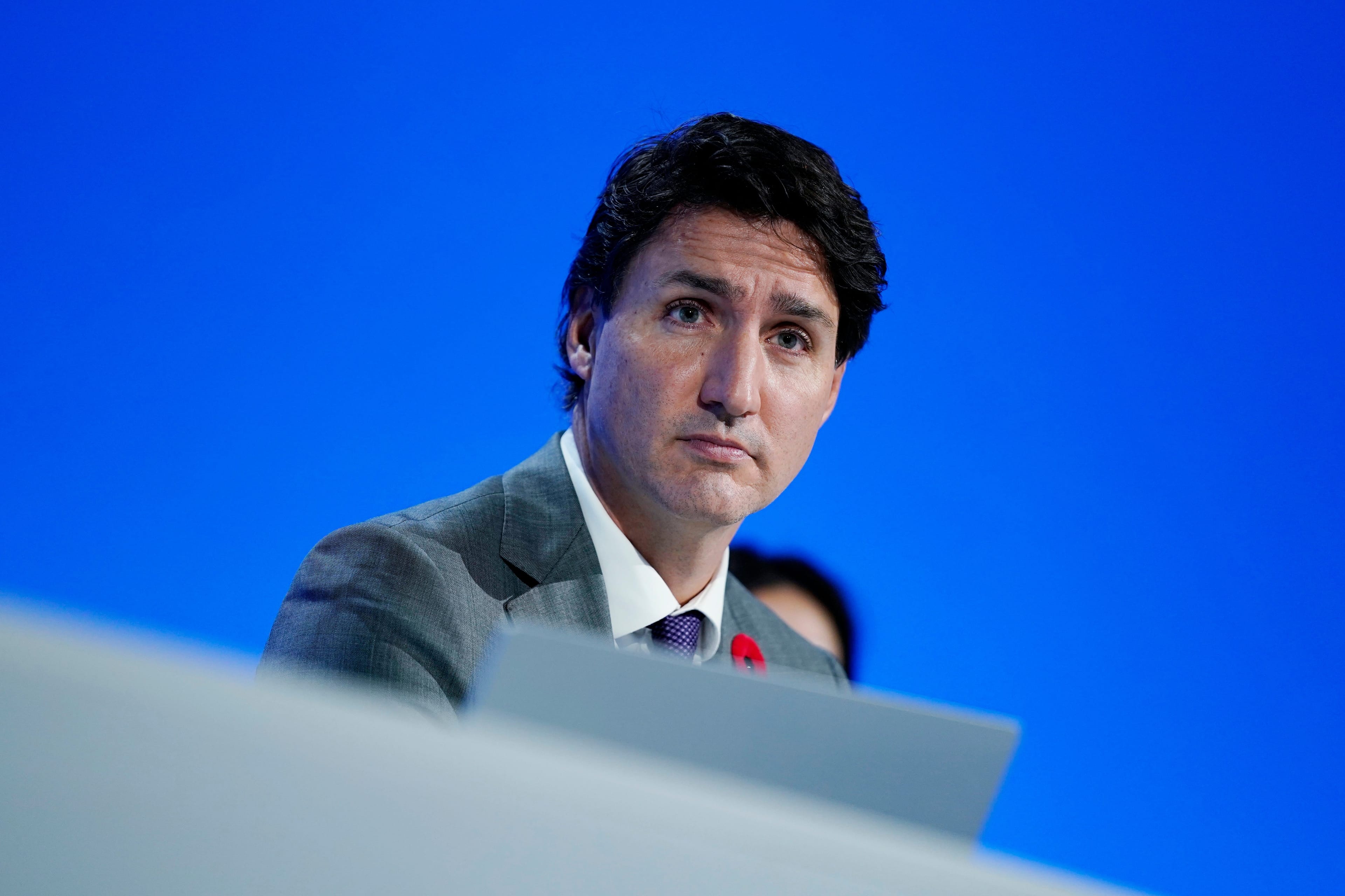 Justin Trudeau at the COP26 U.N. Climate Summit, Nov. 2, 2021, in Glasgow, Scotland. (AP Photo/Evan Vucci)