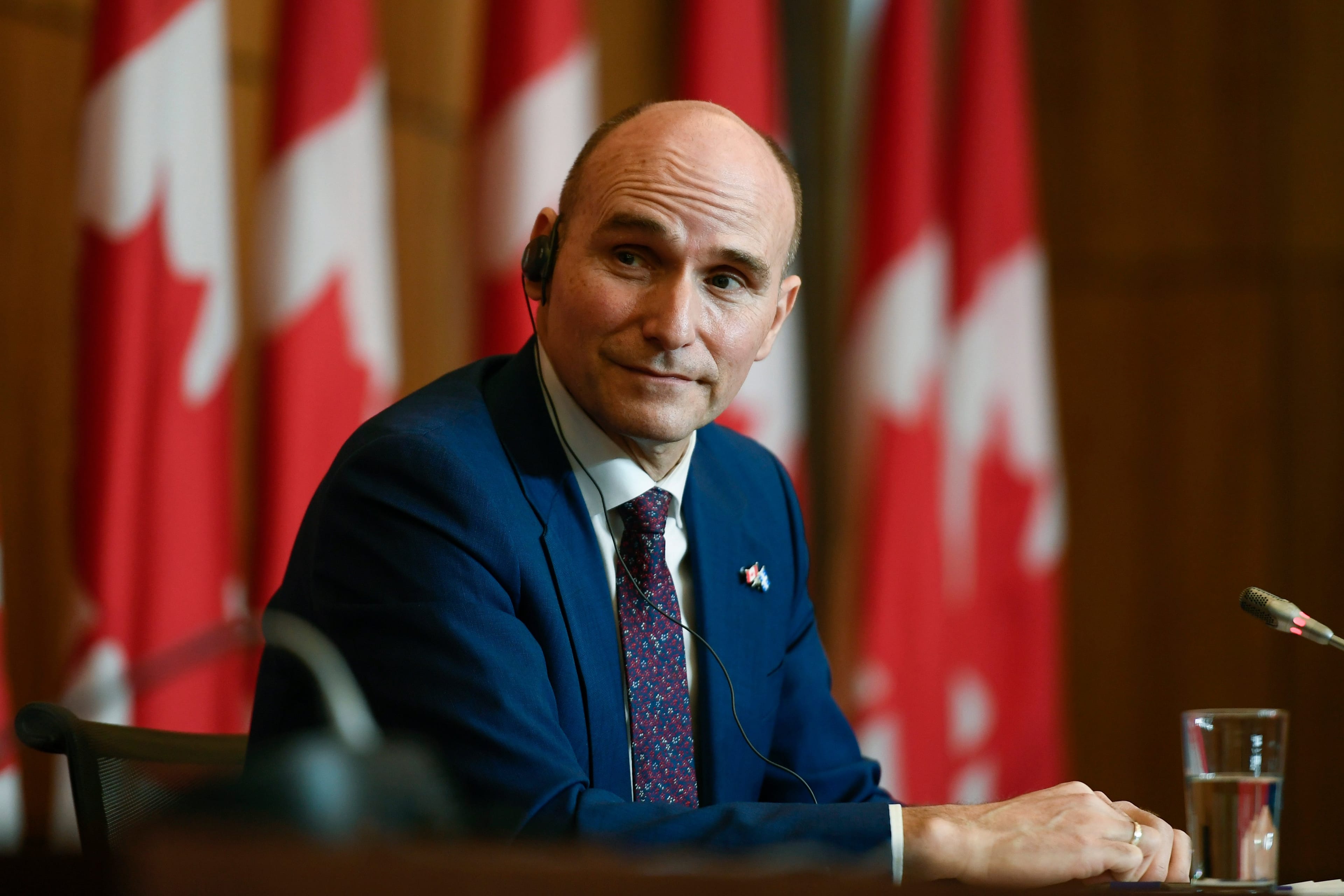Minister of Health Jean-Yves Duclos participates in a news conference on the COVID-19 pandemic and Health Canada’s approval of the antiviral treatment Paxlovid in Ottawa, Jan. 17, 2022. (Justin Tang/The Canadian Press)