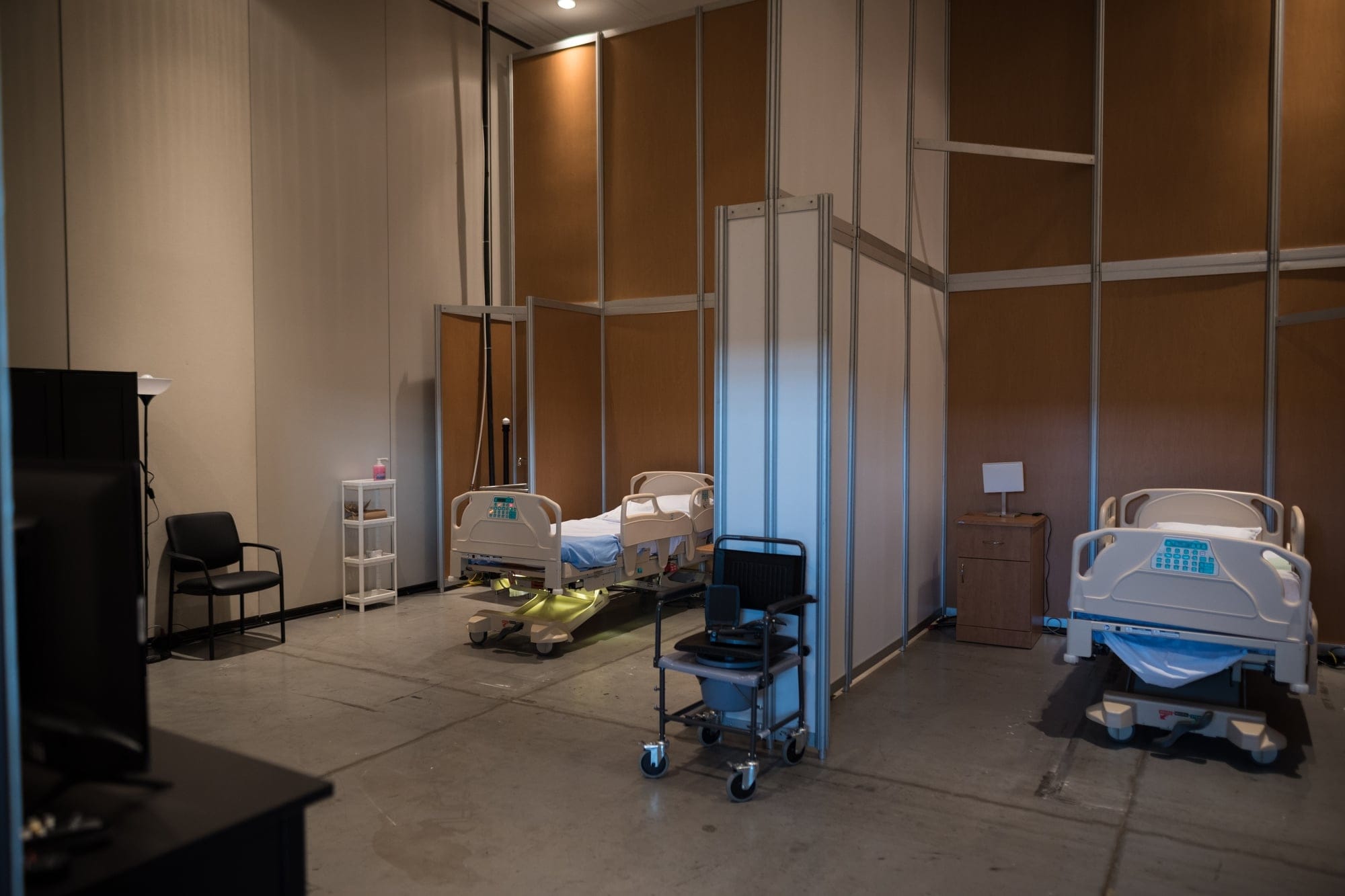 A double room at The Salvation Army Toronto Grace Health Centre's Specialized Care Centre, located at the Toronto Congress Centre, photographed on Tuesday, January 4, 2022. The temporary centre offers surge capacity for long-term care homes across the Greater Toronto Area that are managing a COVID-19 outbreak or experiencing other challenges in the home. THE CANADIAN PRESS/ Tijana Martin
