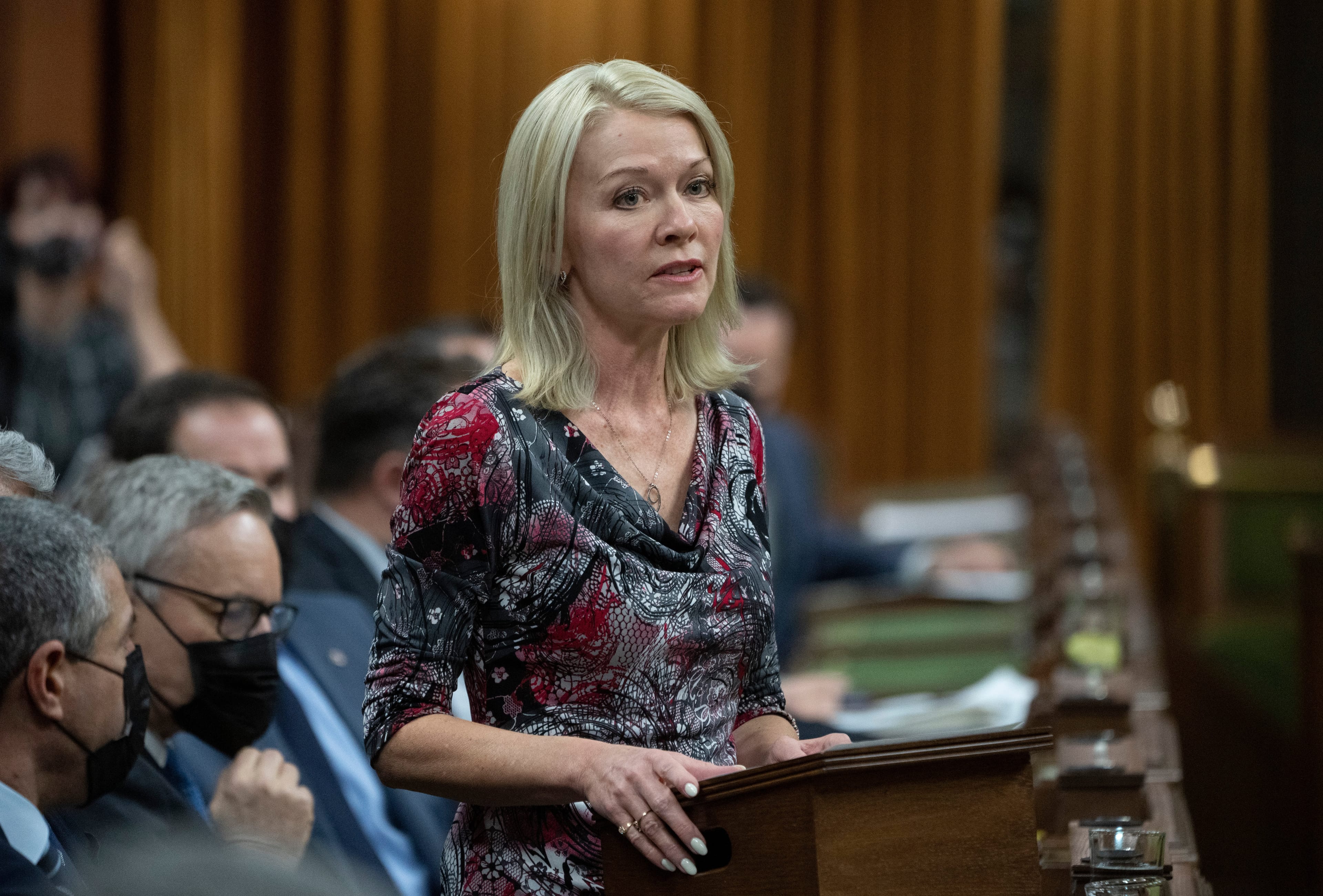 Bergen rises during Question Period, in Ottawa, Feb. 3, 2022. (Adrian Wyld/The Canadian Press)