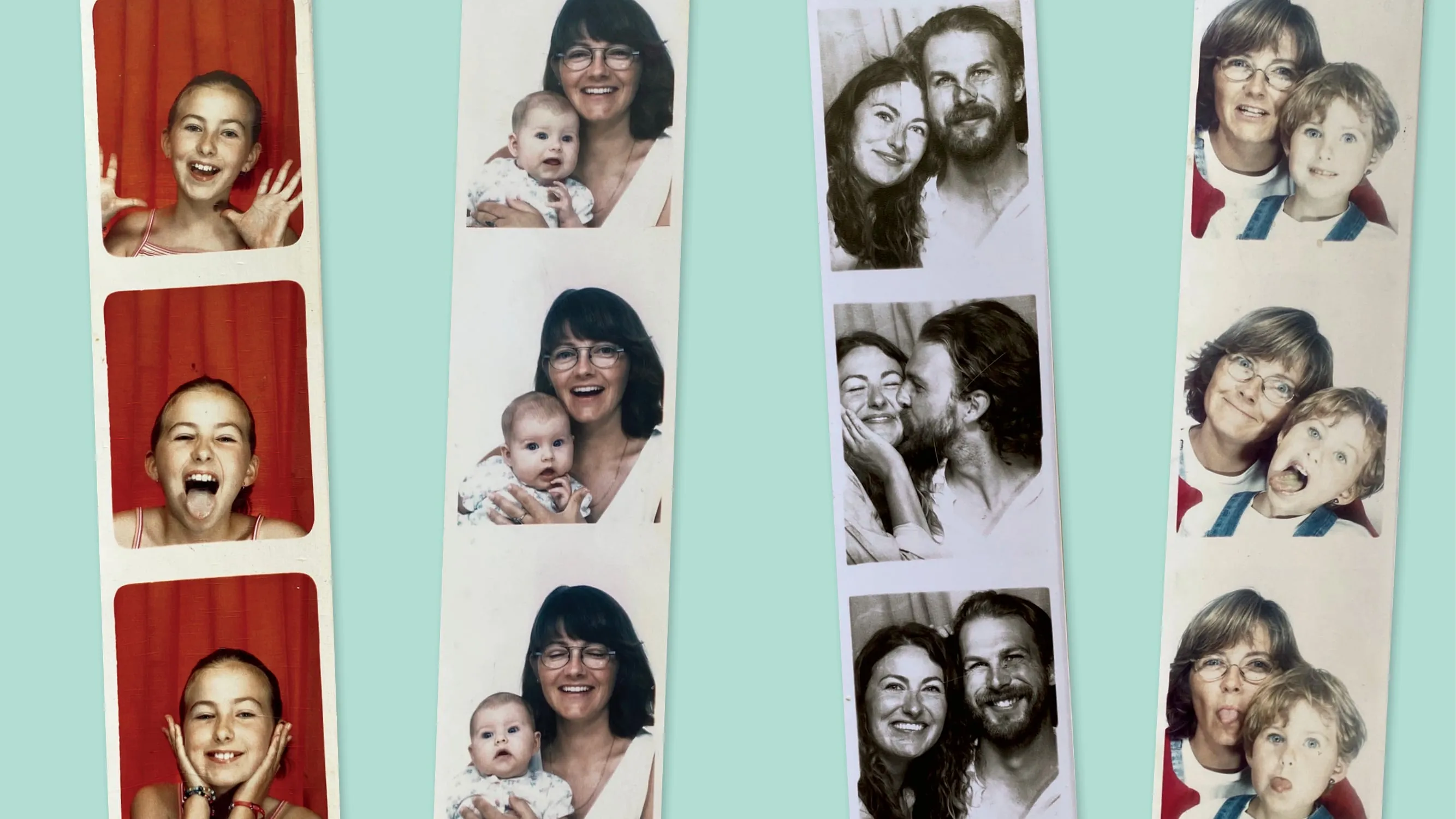From left: The author at around age 10; as a baby; with her boyfriend last summer at a booth in NYC; with her mother in August 1997 (Courtesy of Tatum Dooley)