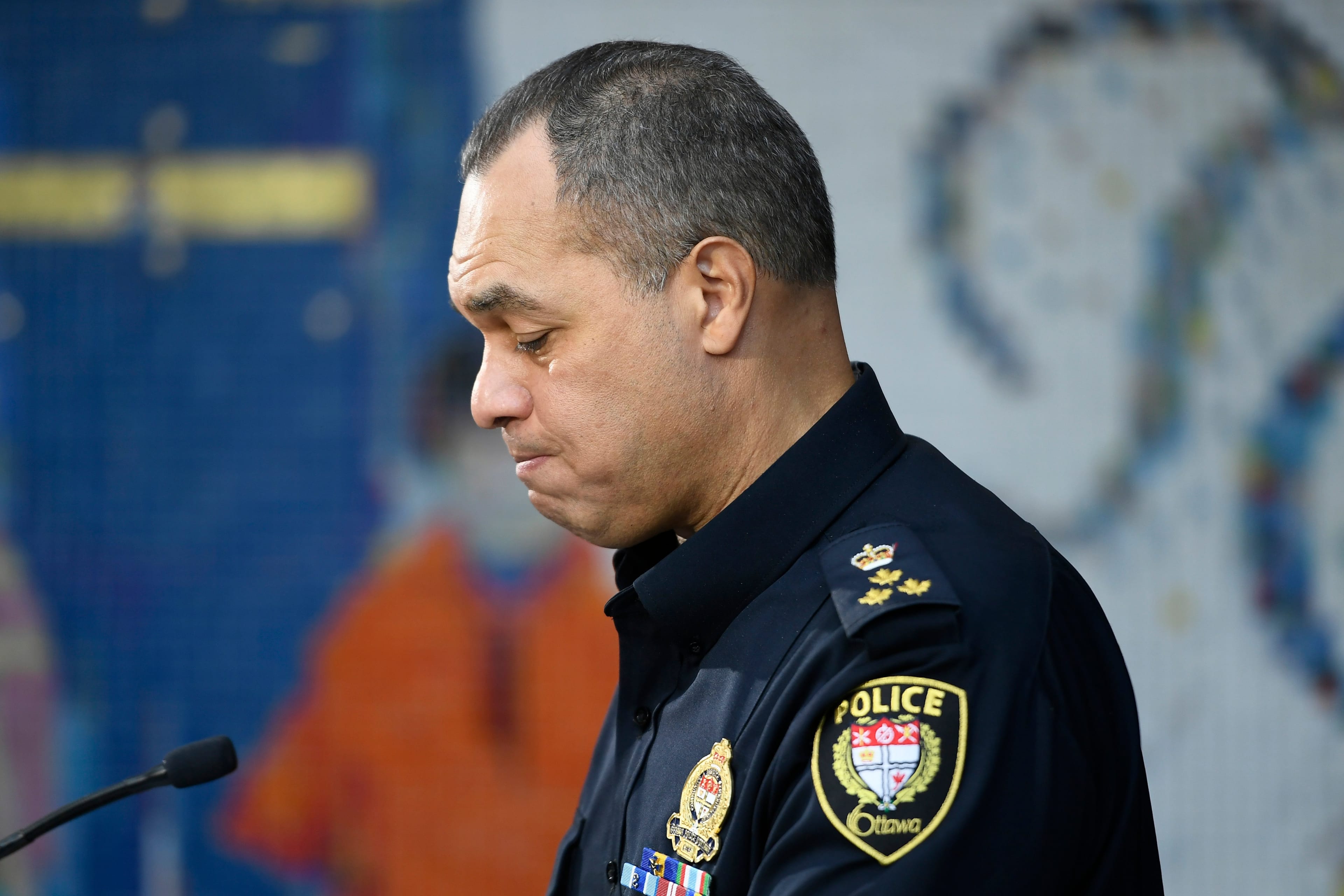 Ottawa Police Chief Peter Sloly speaks at a news conference in Ottawa, Feb. 4, 2022. (Justin Tang/The Canadian Press)