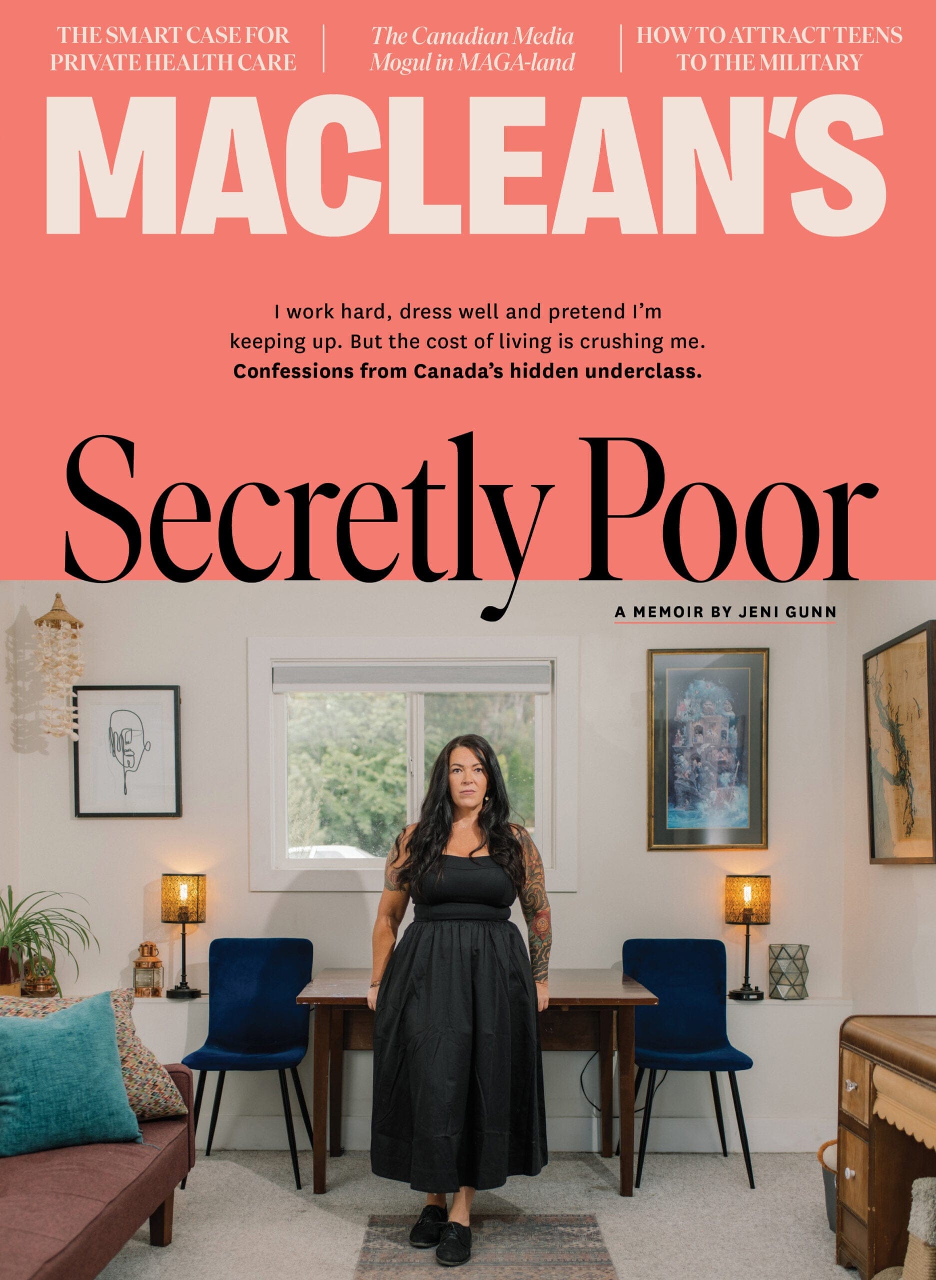 The cover of the August 2025 issue of Maclean's, featuring the headline "SECRETLY POOR"