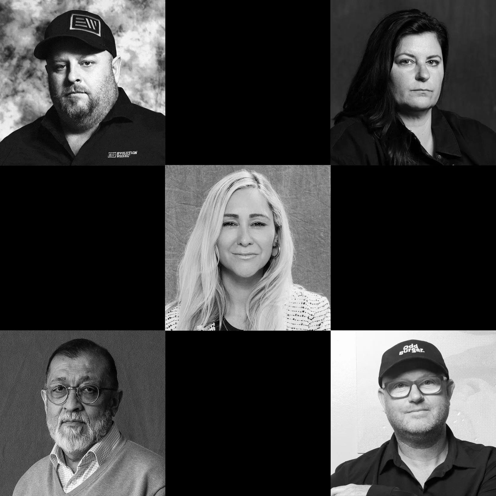 Several black-and-white portraits of people