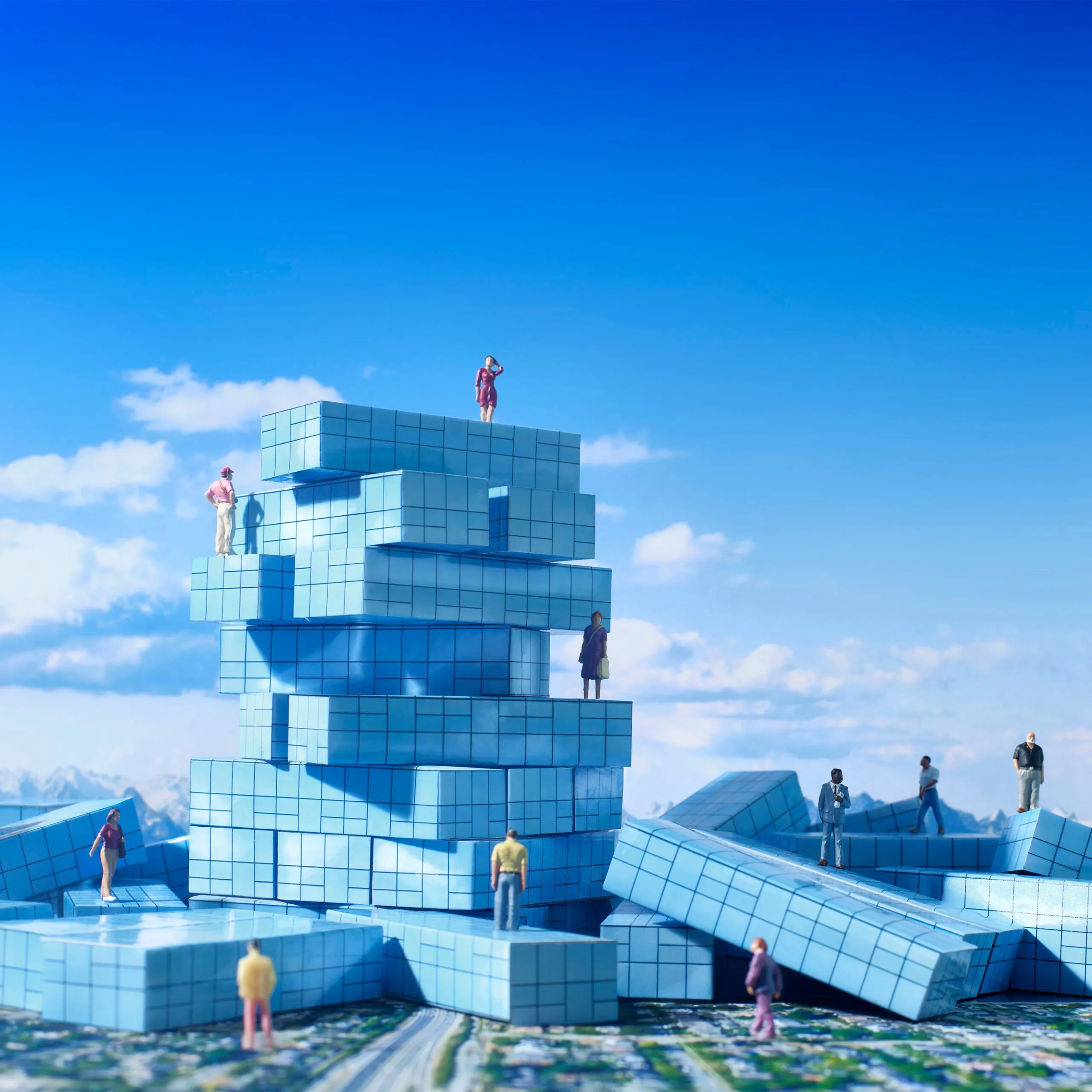 A skyscraper made of jenga blocks