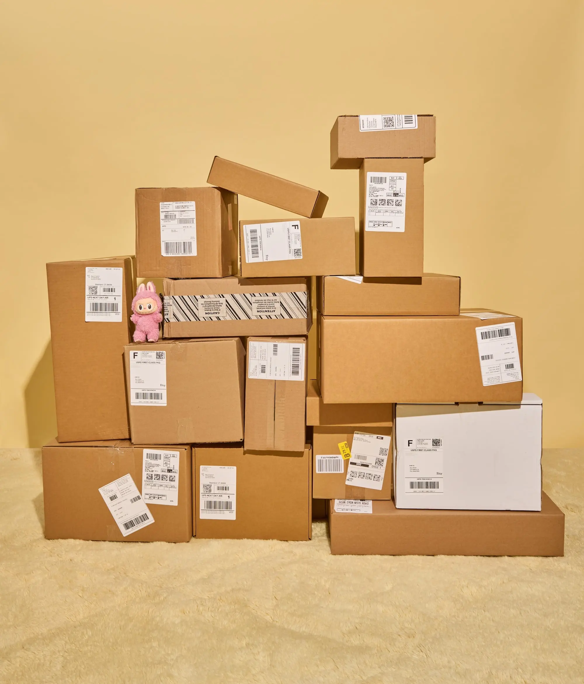 Close-up image of numerous packages
