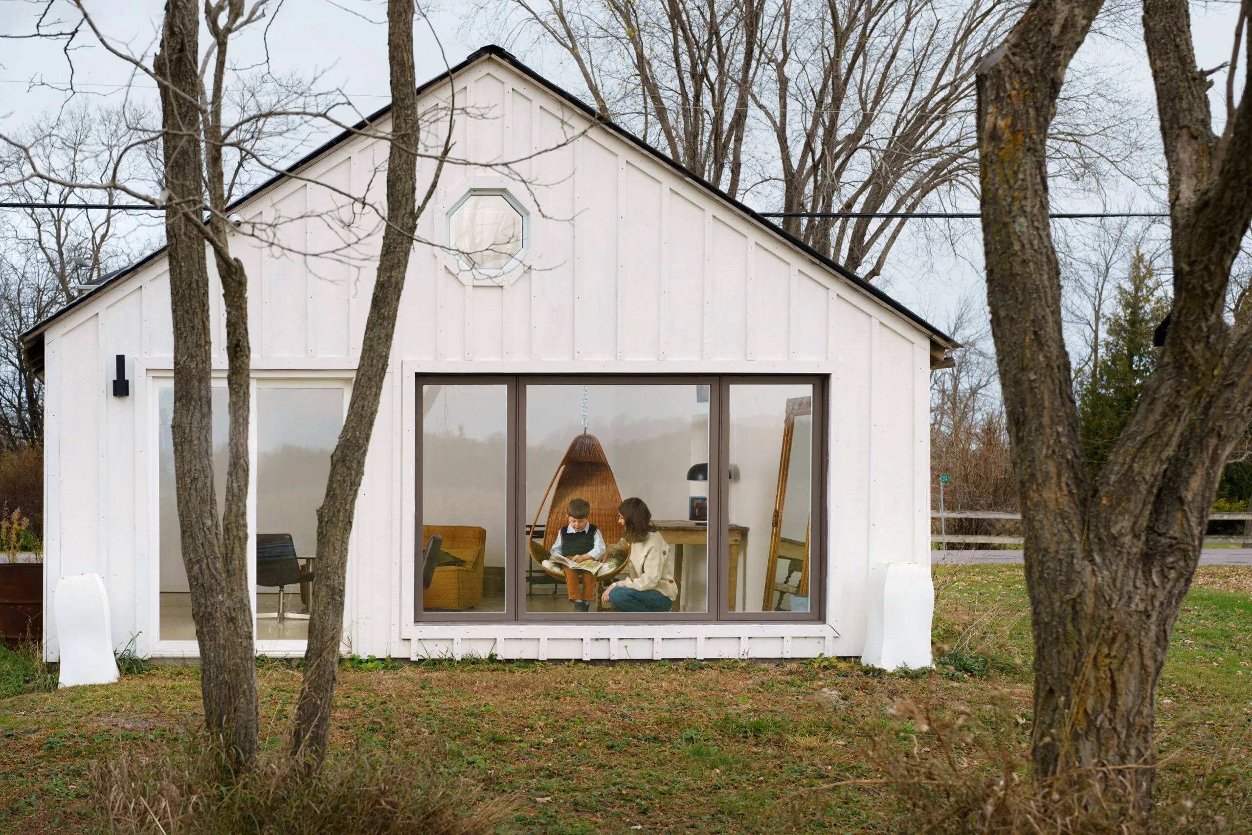 This former cow barn, now Courtney’s studio, was originally built by a prominent dairy farmer who still owns the neighbouring land. His cows often come by to visit the Khimjis.