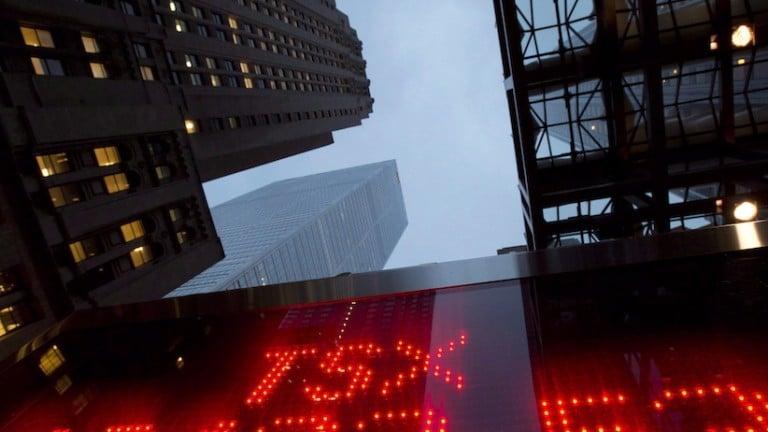 <p>A tote board displays the closing figure for the TSX in Toronto THE CANADIAN PRESS</p>
