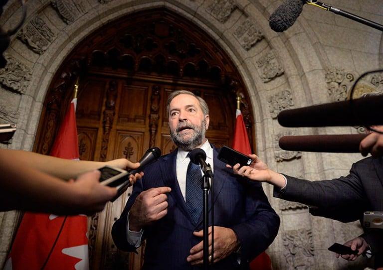 <p>NDP leader Tom Mulcair speaks to reporters about the federal budget on Parliament Hill, Tuesday, March 22, 2016 in Ottawa. (Justin Tang/CP)</p>
