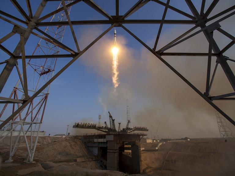 <p>In this handout provided by NASA, the Soyuz MS-01 spacecraft launches from the Baikonur Cosmodrome with Expedition 48-49 crewmembers Kate Rubins of NASA, Anatoly Ivanishin of Roscosmos and Takuya Onishi of the Japan Aerospace Exploration Agency (JAXA) onboard, Thursday, July 7, 2016 , Kazakh time (July 6 Eastern time), Baikonur, Kazakhstan. Rubins, Ivanishin, and Onishi will spend approximately four months on the orbital complex, returning to Earth in October.  (Bill Ingalls/NASA/Getty Images)</p>
