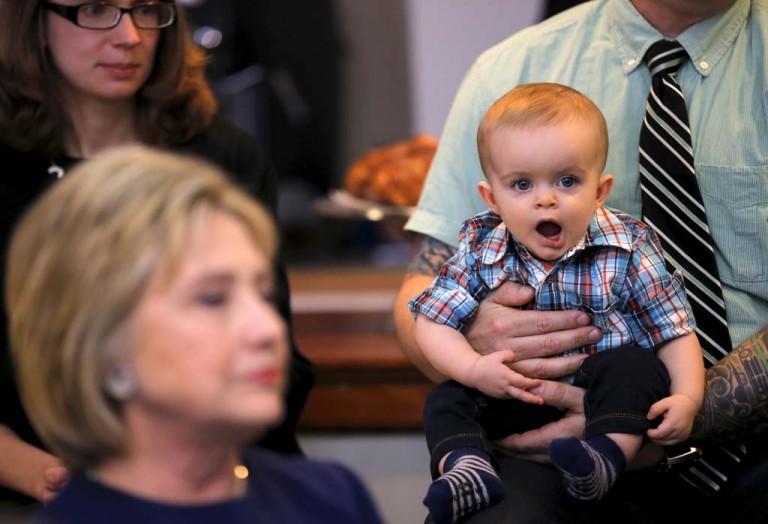 <p>Baby review: A. This baby is living his best life, and will not let being near a potential future president prevent him for doing whatever he wants.</p>
