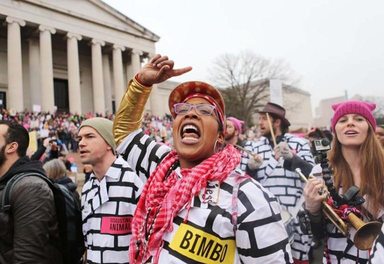 <p>A woman chants while attending the Women&#8217;s March on Washington on January 21, 2017 in Washington, DC. Large crowds are attending the anti-Trump rally a day after U.S. President Donald Trump was sworn in as the 45th U.S. president.   (Mario Tama/Getty Images)</p>

